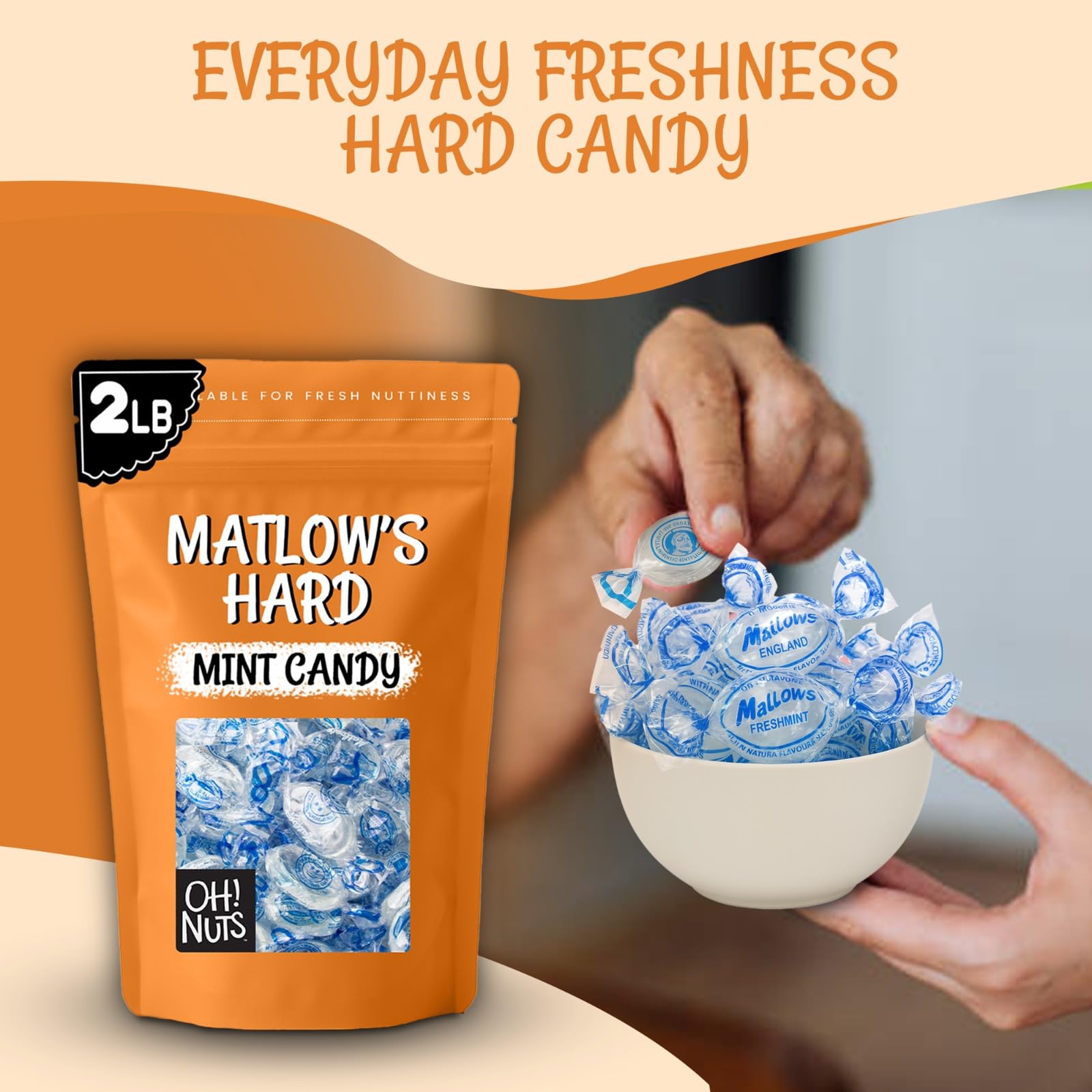 Matlow's Hard Mint Candy | Kosher Mint Candy - Individually Wrapped & Packed in 2 LB Resealable Bulk Bag | Great for Party, Office, Outing - Oh! Nuts - Image 3
