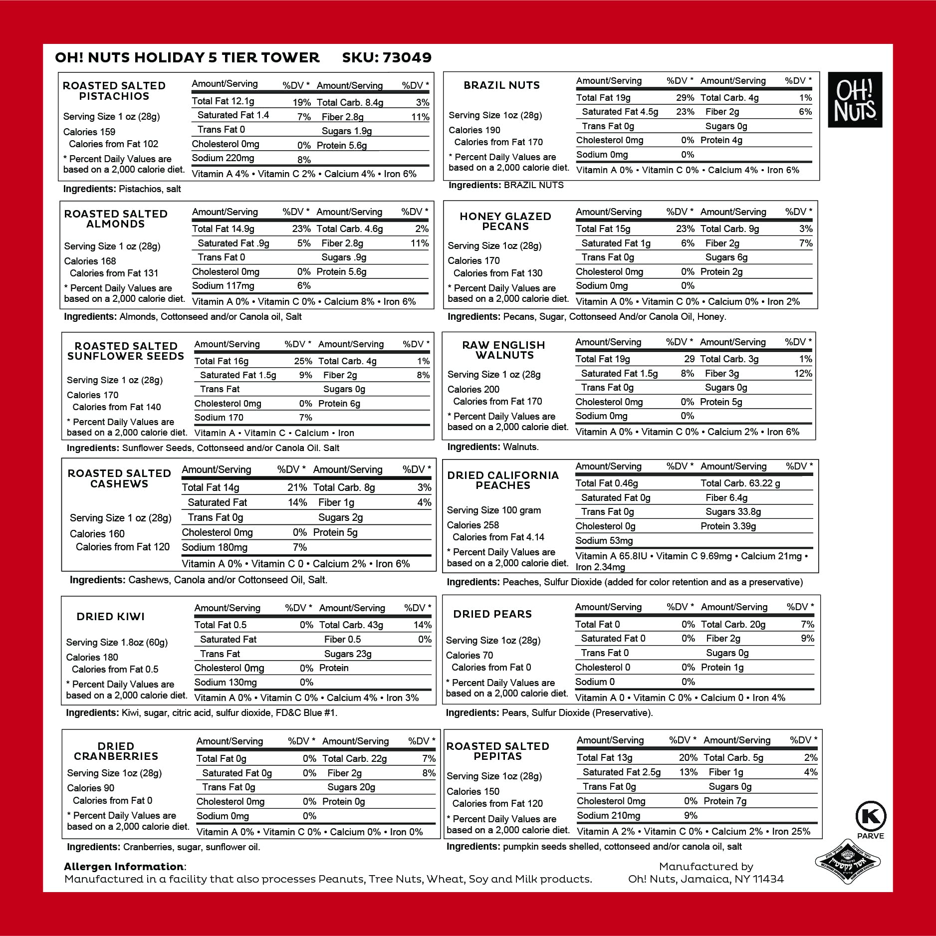 Oh! Nuts 5 Tier Gift Tower - 12 Assorted Dried Fruits and Nuts Gift Basket - Gourmet Healthy Snack Boxes for Holiday, Birthday, Thank You, Corporate Gifting, Parties & Family Celebrations - Image 7