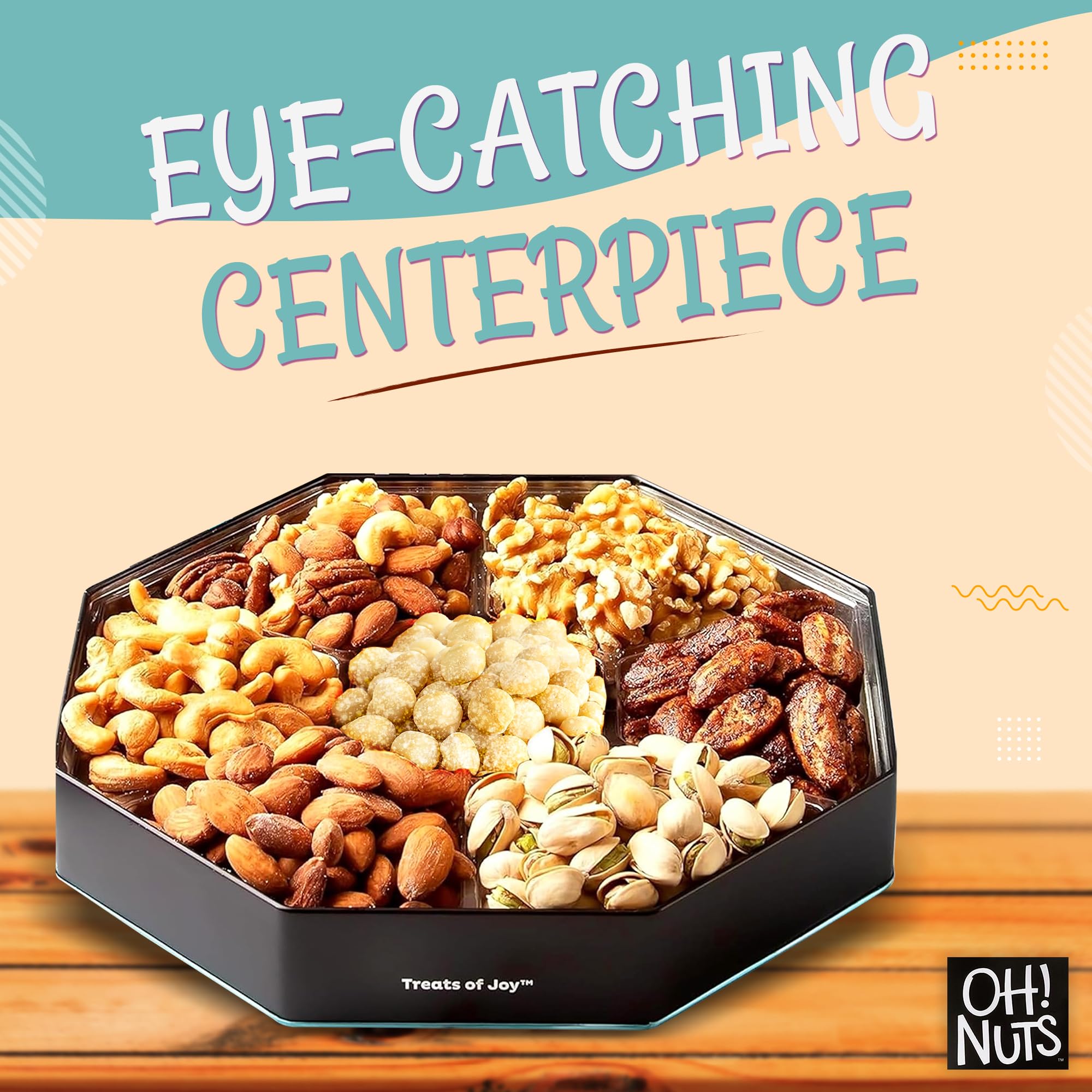 Oh! Nuts 7 Section Nuts Gift Basket - Gourmet Assorted Macadamia Nut Gifts Baskets - Healthy Nuts Gift Hexagon Metal Tin Box - Premium Food Gift for Holiday, Movie Night, Corporate, Men & Women - Image 3