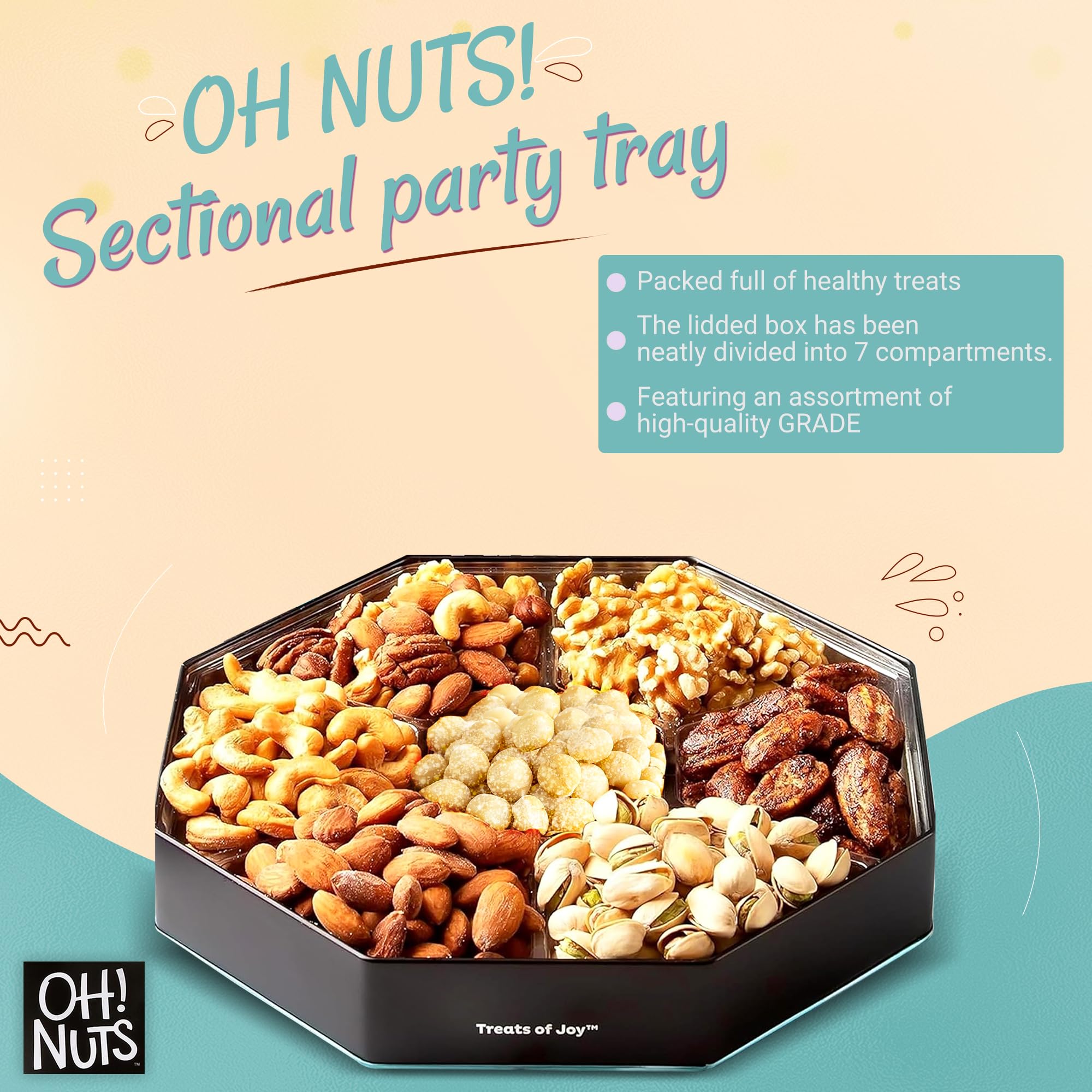 Oh! Nuts 7 Section Nuts Gift Basket - Gourmet Assorted Macadamia Nut Gifts Baskets - Healthy Nuts Gift Hexagon Metal Tin Box - Premium Food Gift for Holiday, Movie Night, Corporate, Men & Women - Image 5