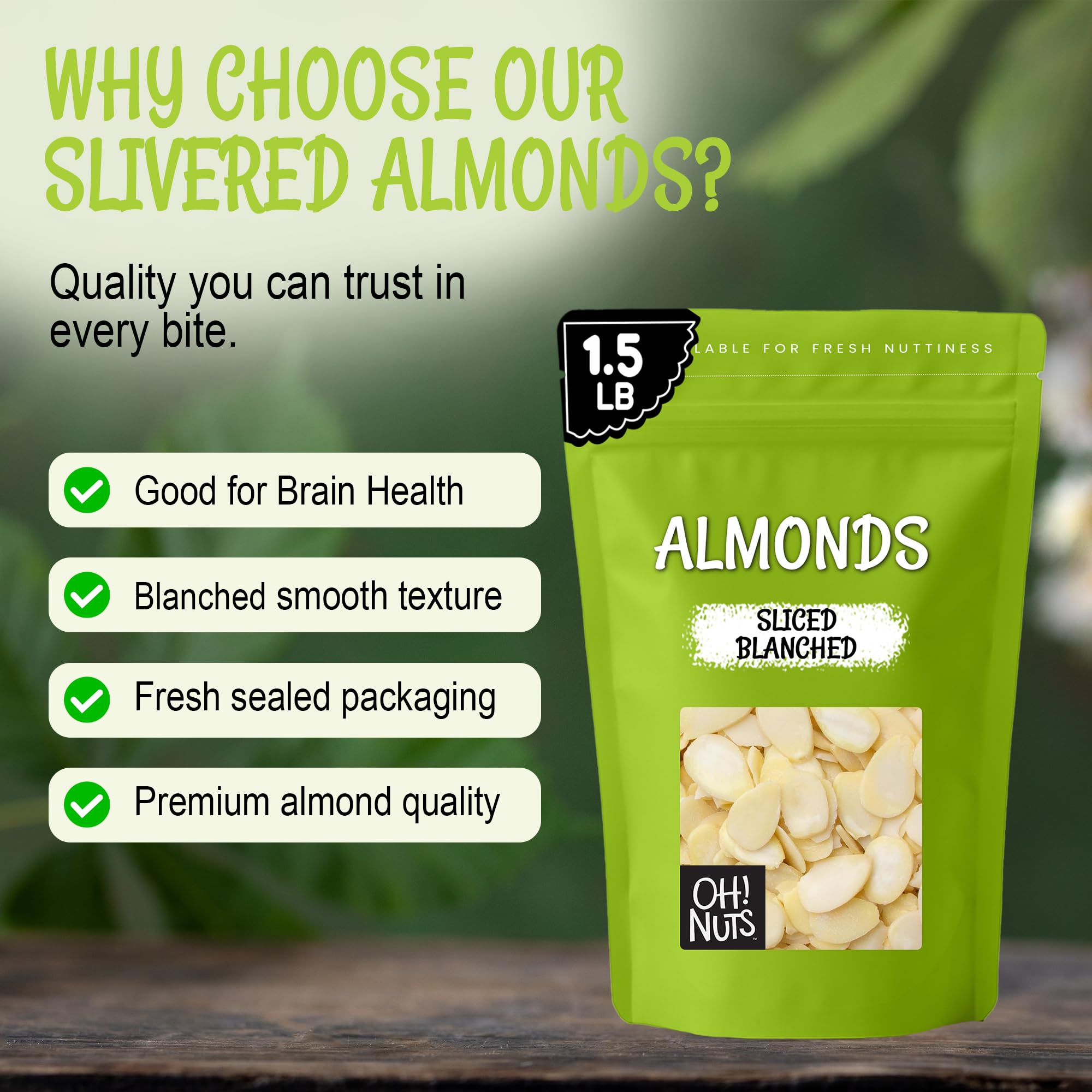 Oh! Nuts Almonds Blanched Sliced - Raw - 100% Natural - 1.5 lb - High-Protein Almonds - Packed in New York Zip-Seal Bag for Exceptional Freshness - Image 5