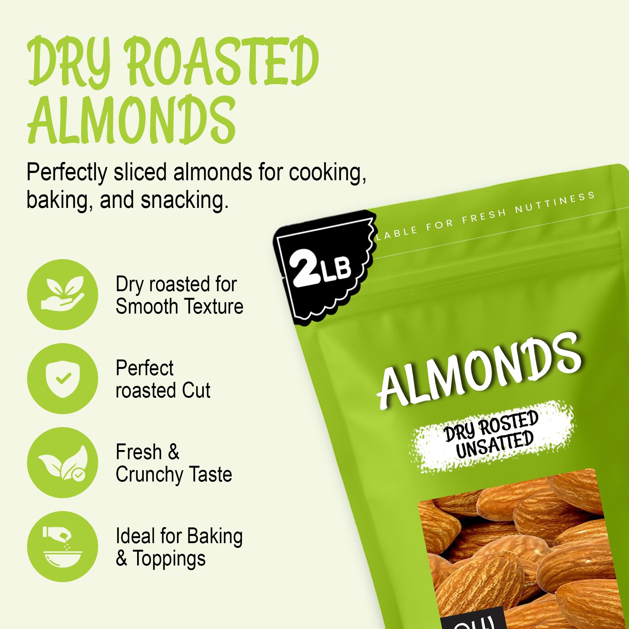 Oh! Nuts Almonds - Dry Roasted Unsalted Almonds - 2 lb - No Salt, No Oil All-Natural Protein - Packed in New York Zip-Seal Bag for Exceptional Freshness - Image 3