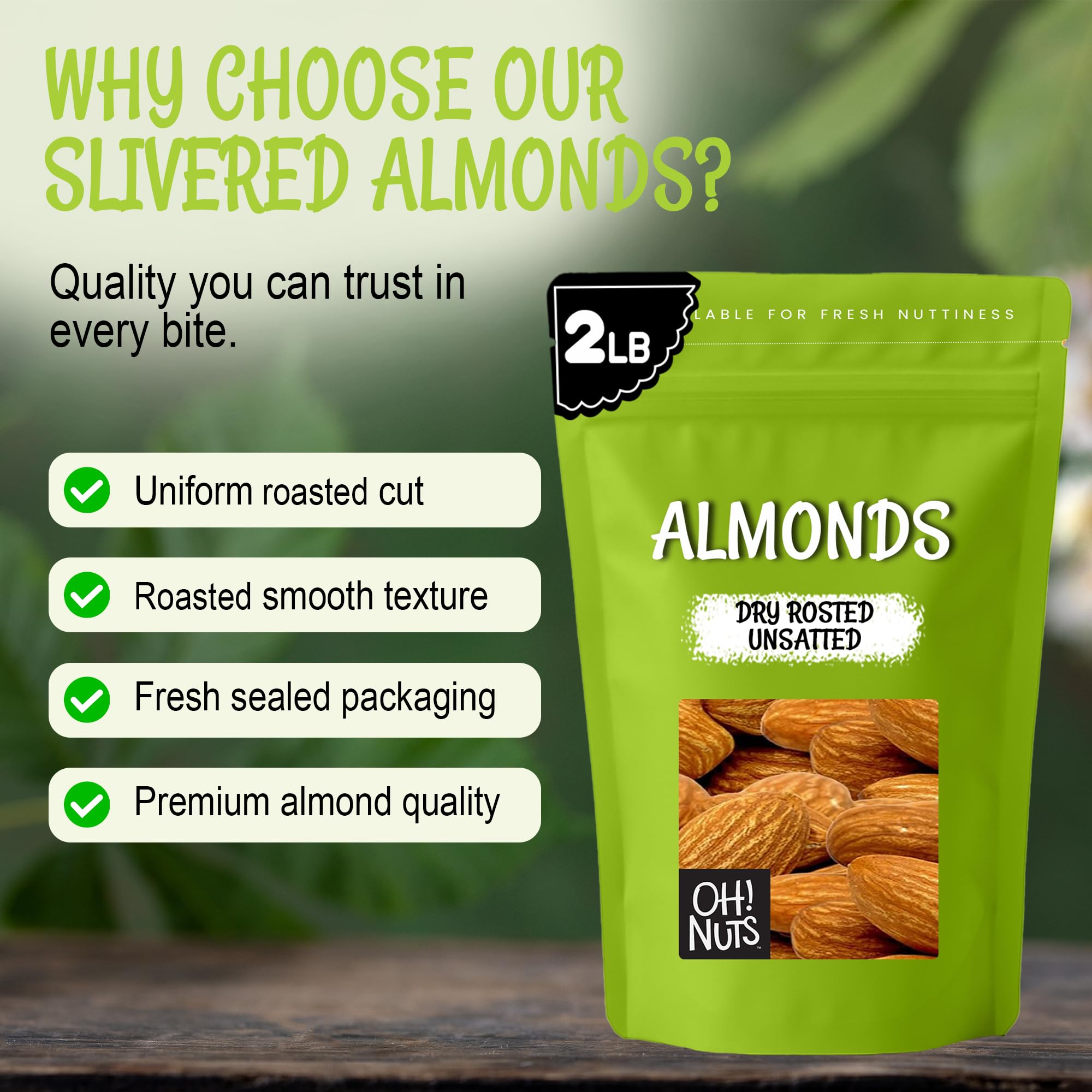 Oh! Nuts Almonds - Dry Roasted Unsalted Almonds - 2 lb - No Salt, No Oil All-Natural Protein - Packed in New York Zip-Seal Bag for Exceptional Freshness - Image 5