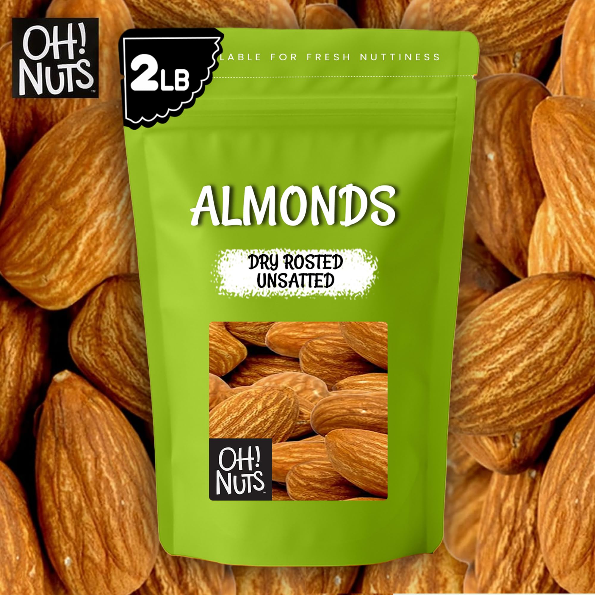Oh! Nuts Almonds - Dry Roasted Unsalted Almonds - 2 lb - No Salt, No Oil All-Natural Protein - Packed in New York Zip-Seal Bag for Exceptional Freshness - Image 7