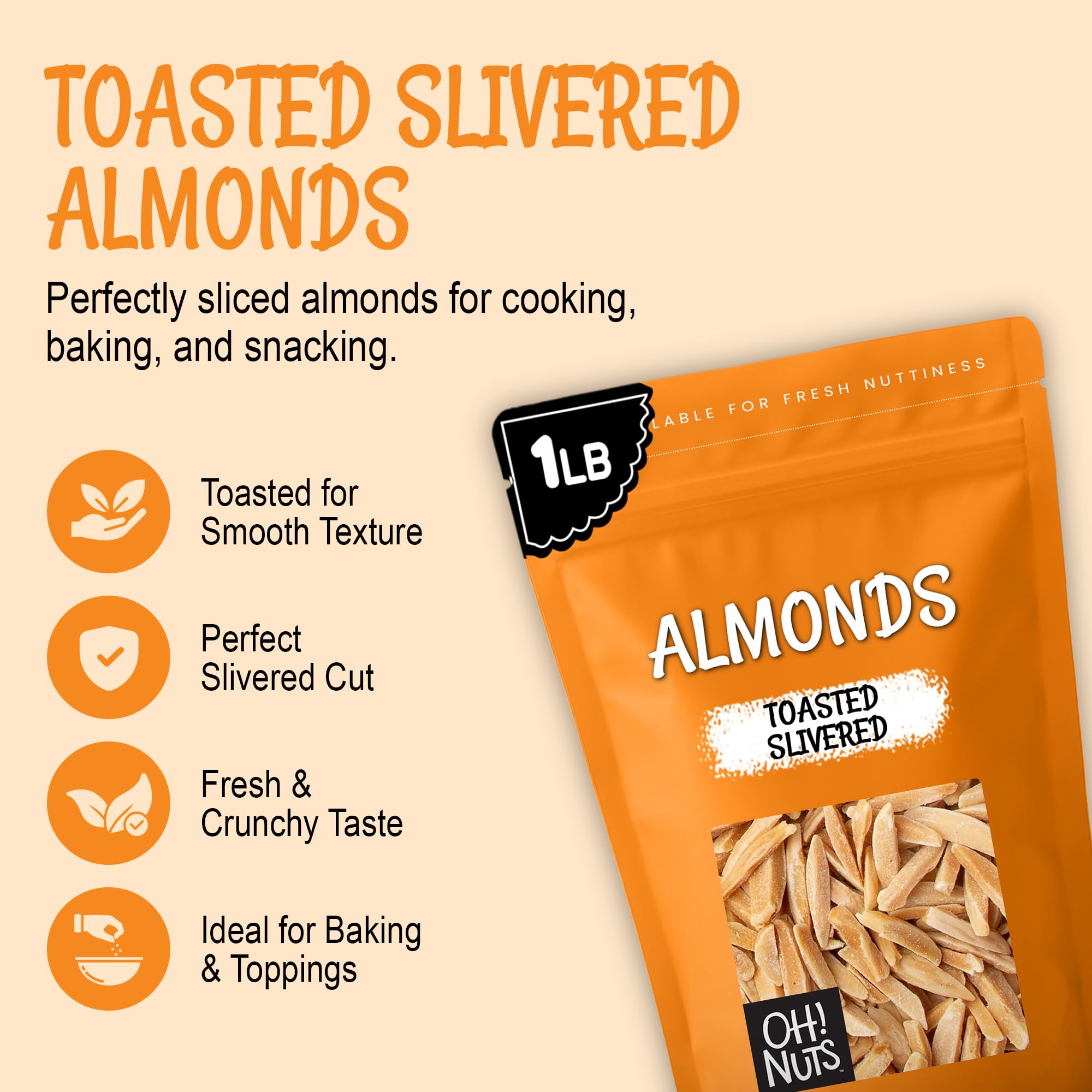 Oh! Nuts Almonds Toasted Slivered - Raw - 100% Natural - 1 lb - High-Protein Almonds - Packed in New York Zip-Seal Bag for Exceptional Freshness - Image 3