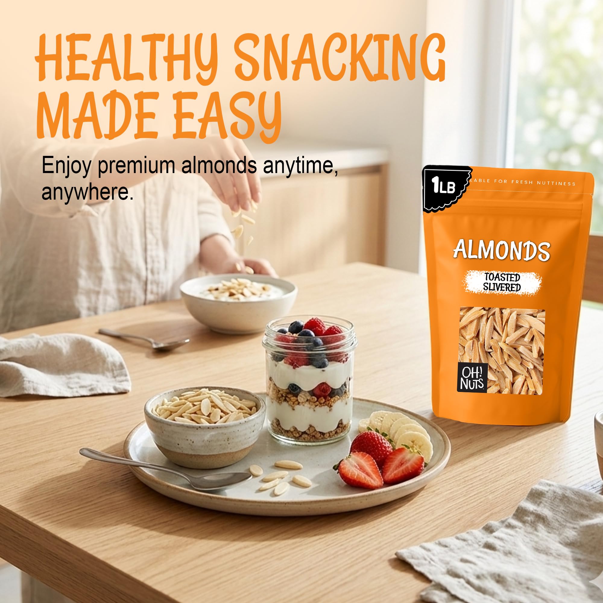 Oh! Nuts Almonds Toasted Slivered - Raw - 100% Natural - 1 lb - High-Protein Almonds - Packed in New York Zip-Seal Bag for Exceptional Freshness - Image 4