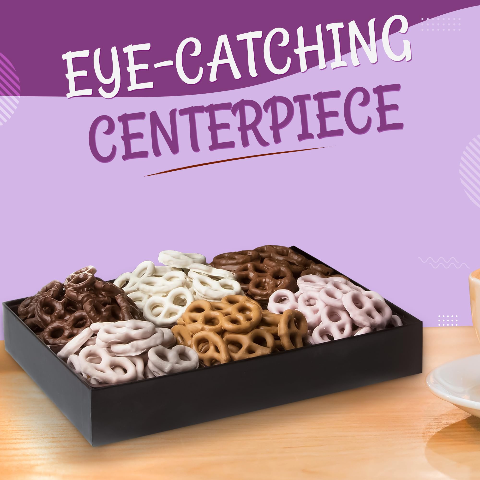 Oh! Nuts Chocolate Covered Pretzel Gift Baskets - 100 Mini Chocolates Pretzels Gifts Basket - 6 Assorted Flavors Snacks Box - Chocolate Tray for Holiday, Birthday, Corporate, Men & Women - Image 3