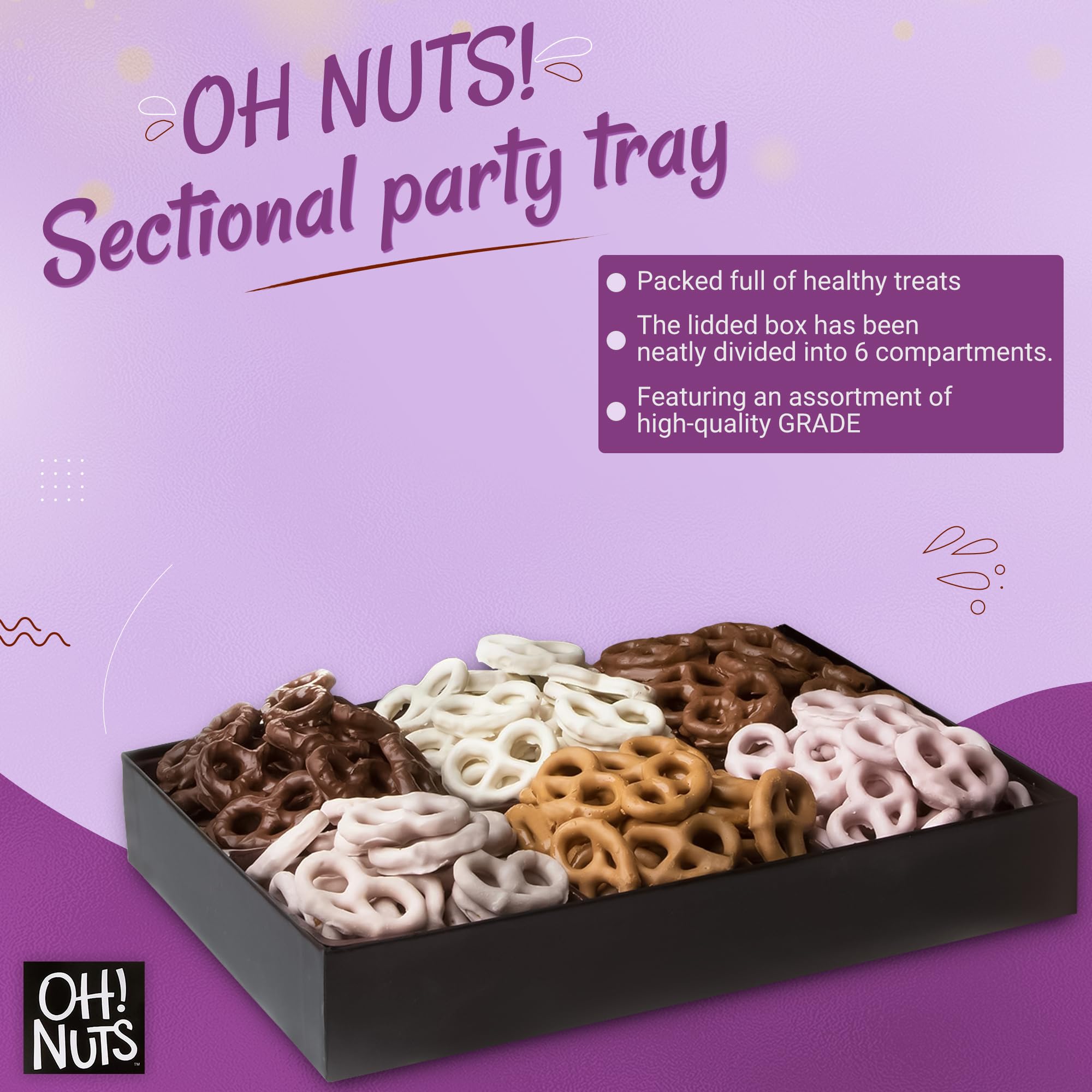 Oh! Nuts Chocolate Covered Pretzel Gift Baskets - 100 Mini Chocolates Pretzels Gifts Basket - 6 Assorted Flavors Snacks Box - Chocolate Tray for Holiday, Birthday, Corporate, Men & Women - Image 5
