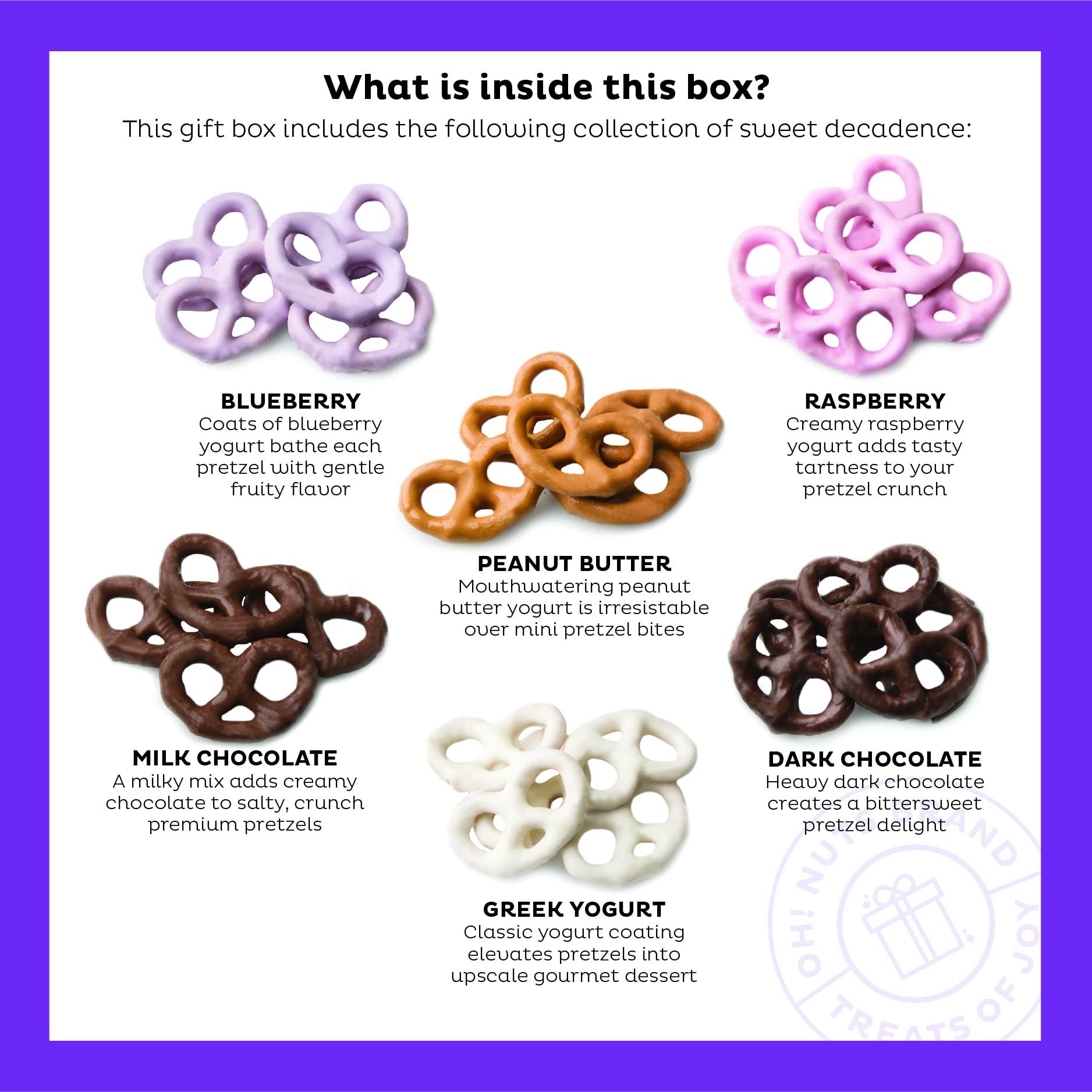 Oh! Nuts Chocolate Covered Pretzel Gift Baskets - 100 Mini Chocolates Pretzels Gifts Basket - 6 Assorted Flavors Snacks Box - Chocolate Tray for Holiday, Birthday, Corporate, Men & Women - Image 8