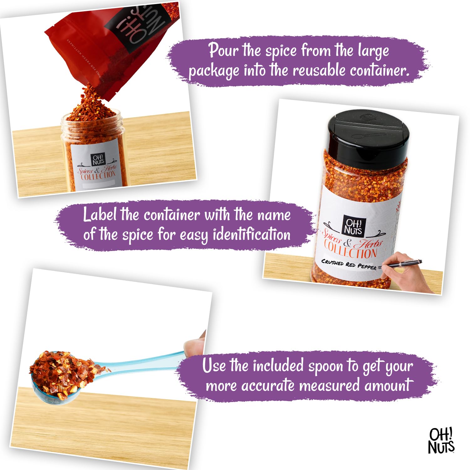 Oh! Nuts Crushed Red Pepper Flakes, 16 oz Value Bag - Includes Empty Jar + Measuring Spoon, Extra Fresh & Aromatic - Naturally Non-GMO - Used by Top Chefs - Image 7