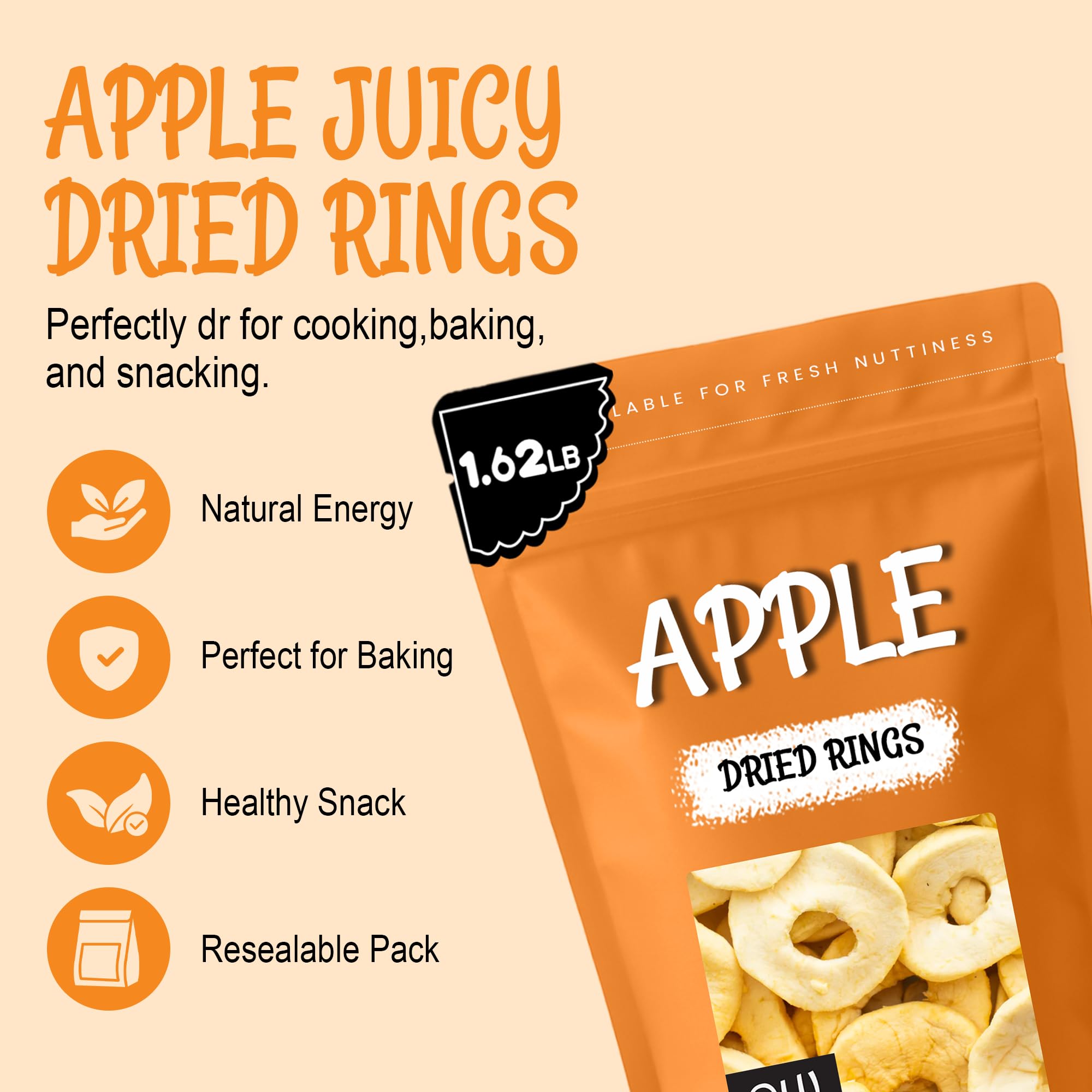 Oh! Nuts Dried Apple Rings - Apple Slices - 26 oz - Dried Apples - No Sugar Added - Dehydrated Fruit Bites - Image 3