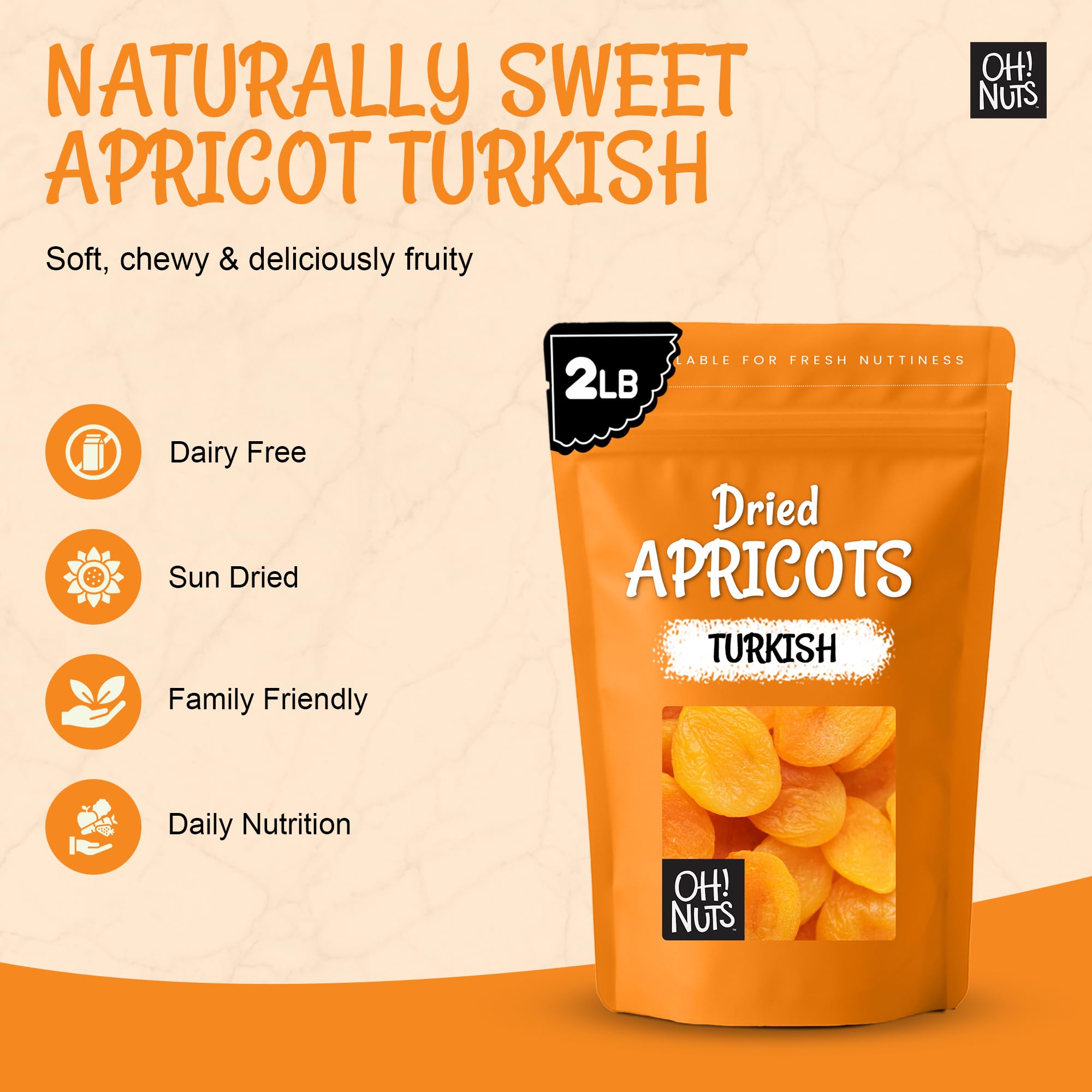 Oh! Nuts Dried Apricots Turkish - 2 lb - Dried Fruit - No Sugar Added - Dehydrated Fruit Bites - Packed in New York Zip-Seal Bag for Exceptional Freshness - Image 3