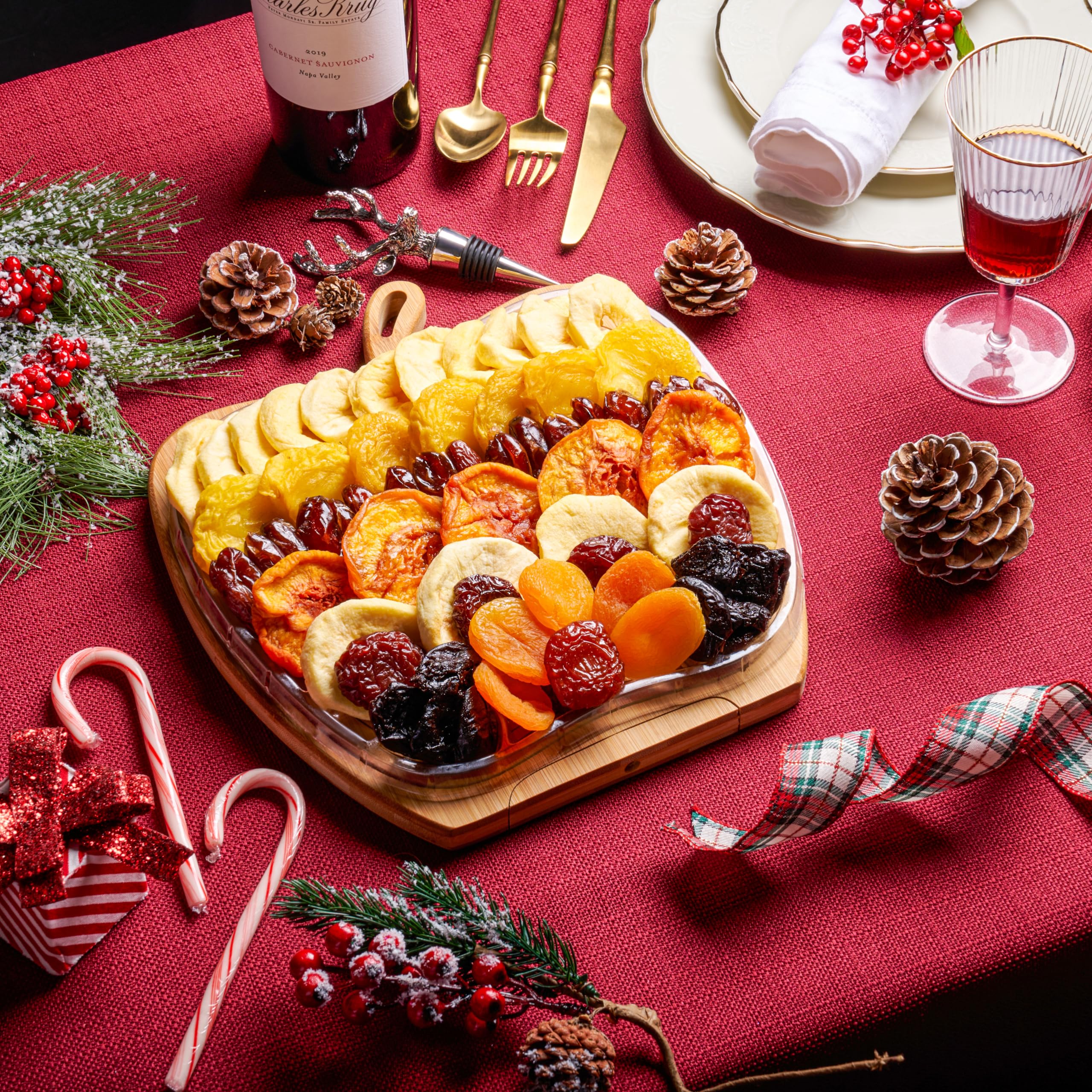 Oh! Nuts Dried Fruit Gift Basket - Gourmet Gift Baskets - Holiday Healthy Assortment Dried Fruits Gift Box - Crafted in the USA - Wooden Apple Shape Gift Tray - (Honey Beige) - Image 7