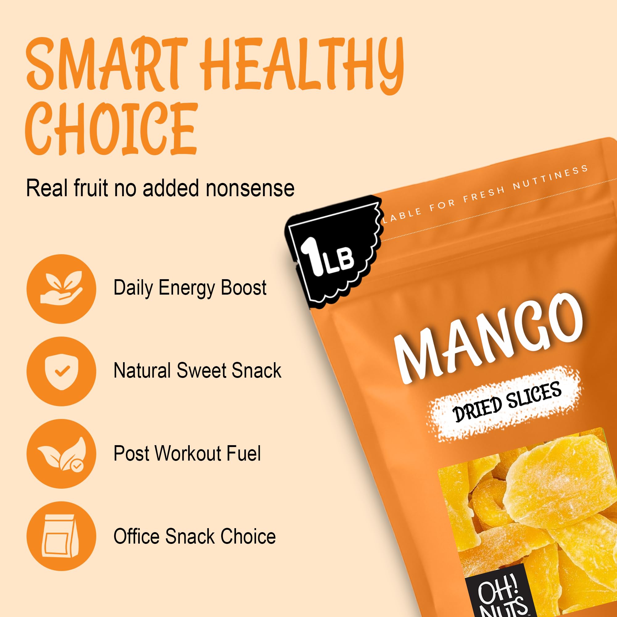 Oh! Nuts Dried Mango - 1 lb - Dried Fruit Slices - Less Sugar Added - Dehydrated Fruit Bites - Packed in New York Zip-Seal Bag for Exceptional Freshness - Image 3