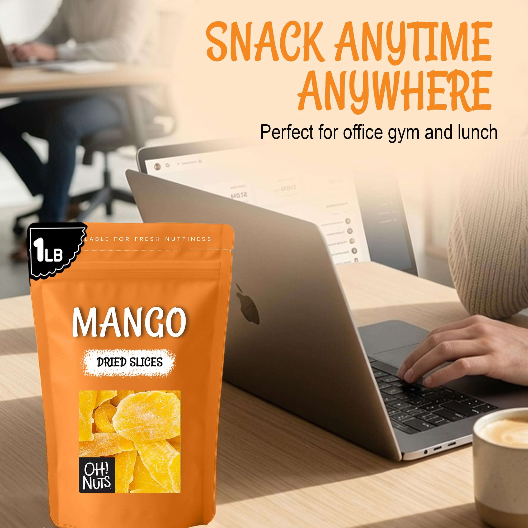 Oh! Nuts Dried Mango - 1 lb - Dried Fruit Slices - Less Sugar Added - Dehydrated Fruit Bites - Packed in New York Zip-Seal Bag for Exceptional Freshness - Image 4