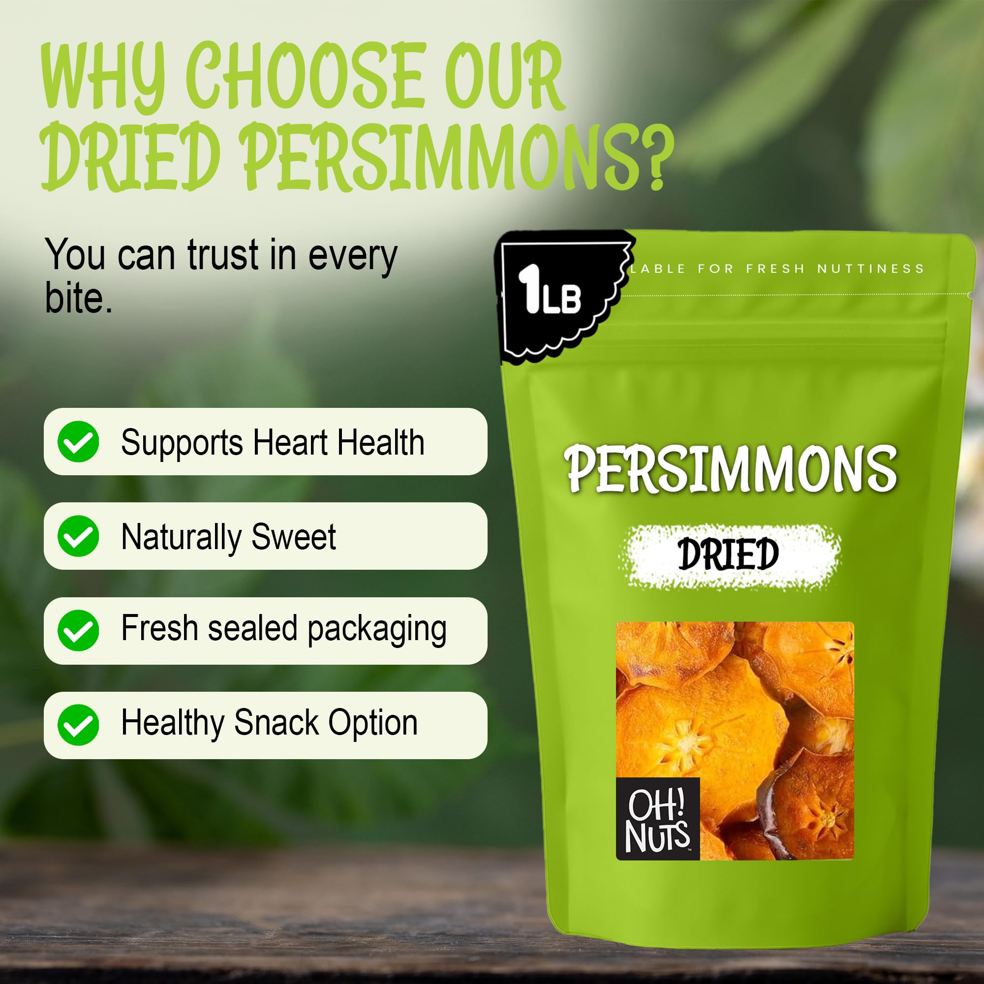 Oh! Nuts Dried Persimmons - Dehydrated Fruit - No Sugar Added - 1 lb Bag - Persimmon Slices - Dried Persimmons for Snacking & Baking - Image 5