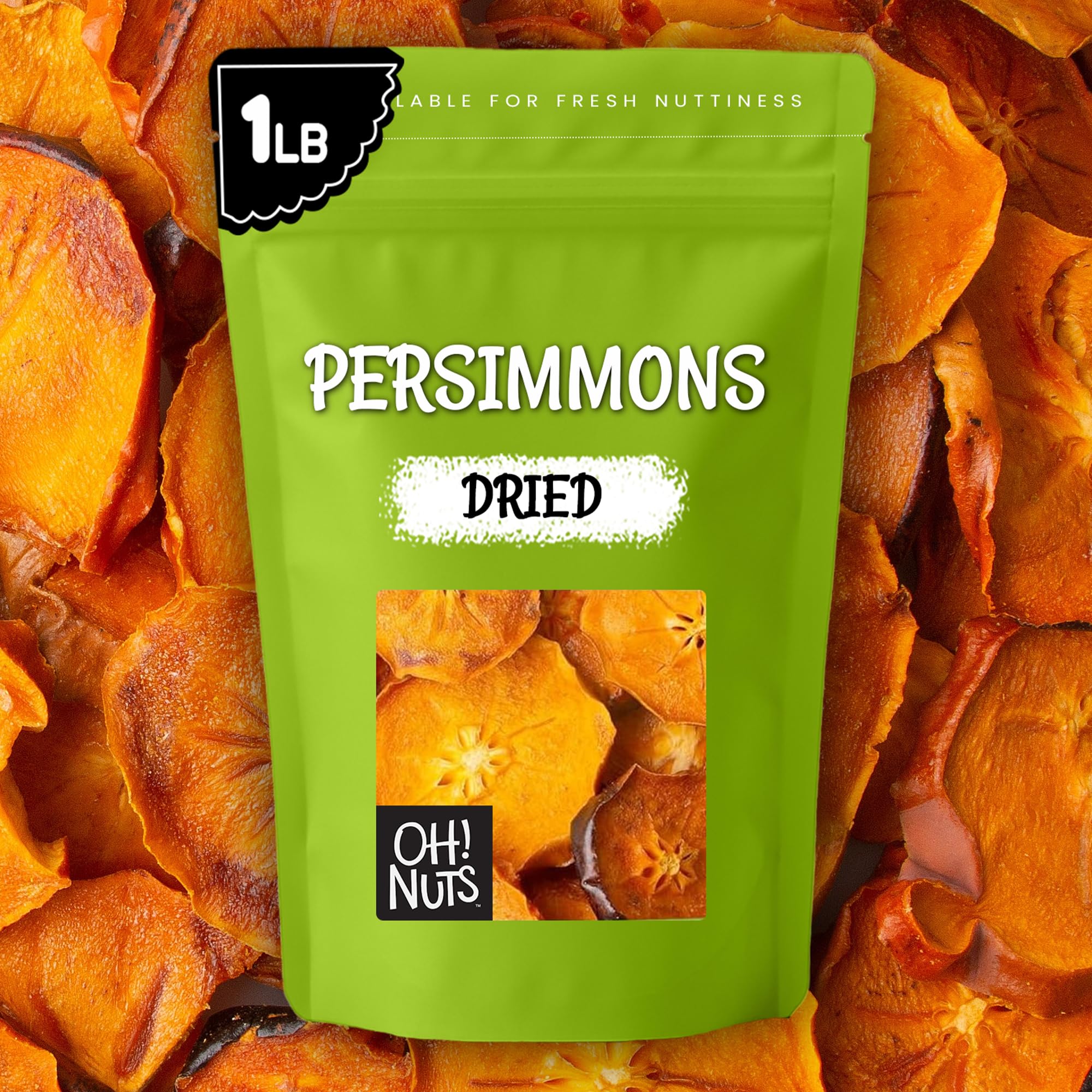Oh! Nuts Dried Persimmons - Dehydrated Fruit - No Sugar Added - 1 lb Bag - Persimmon Slices - Dried Persimmons for Snacking & Baking - Image 7