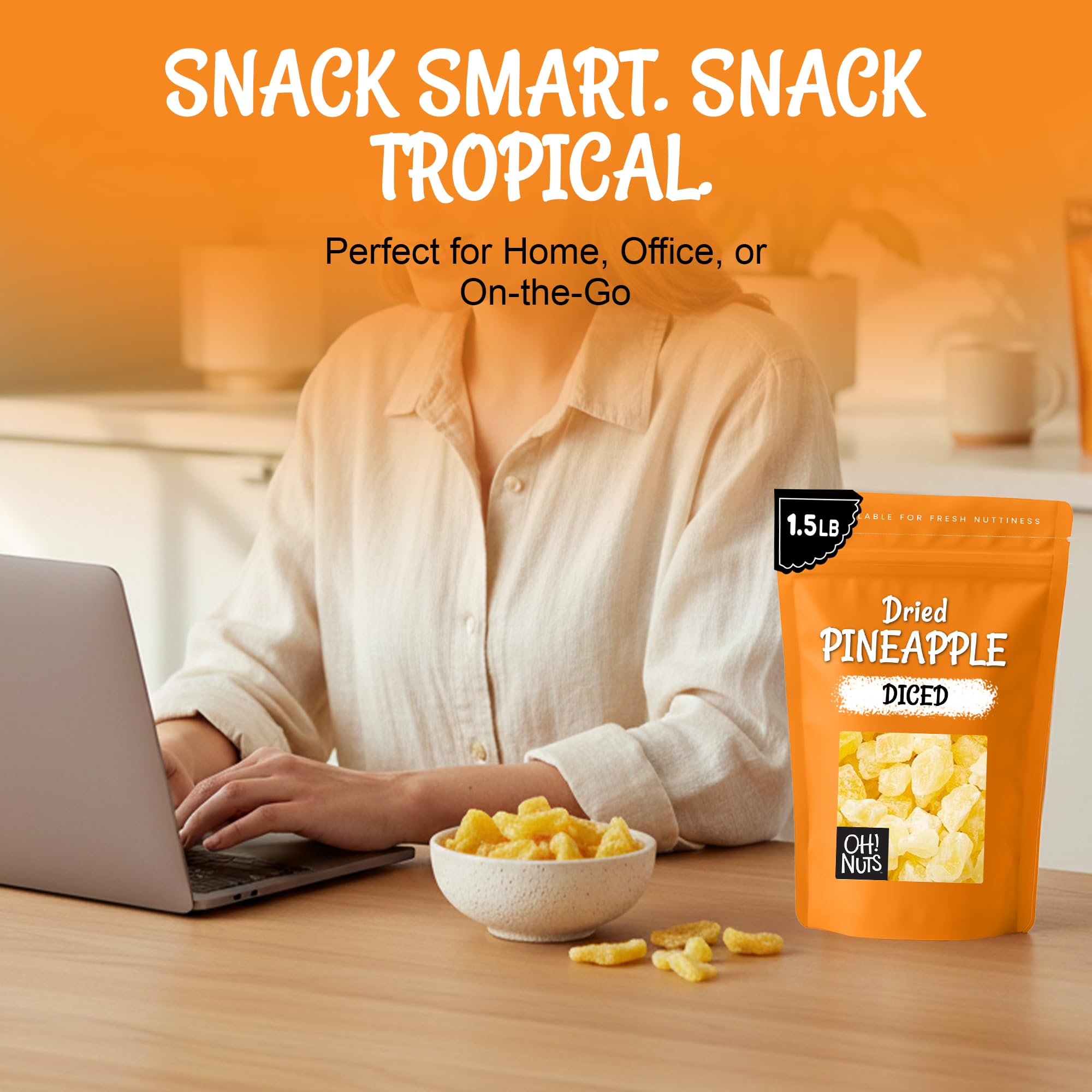 Oh! Nuts Dried Pineapple - 1.5 LB - Dried Fruit Diced - Less Sugar Added - Dehydrated Fruit Bites - Packed in New York Zip-Seal Bag for Exceptional Freshness - Image 4