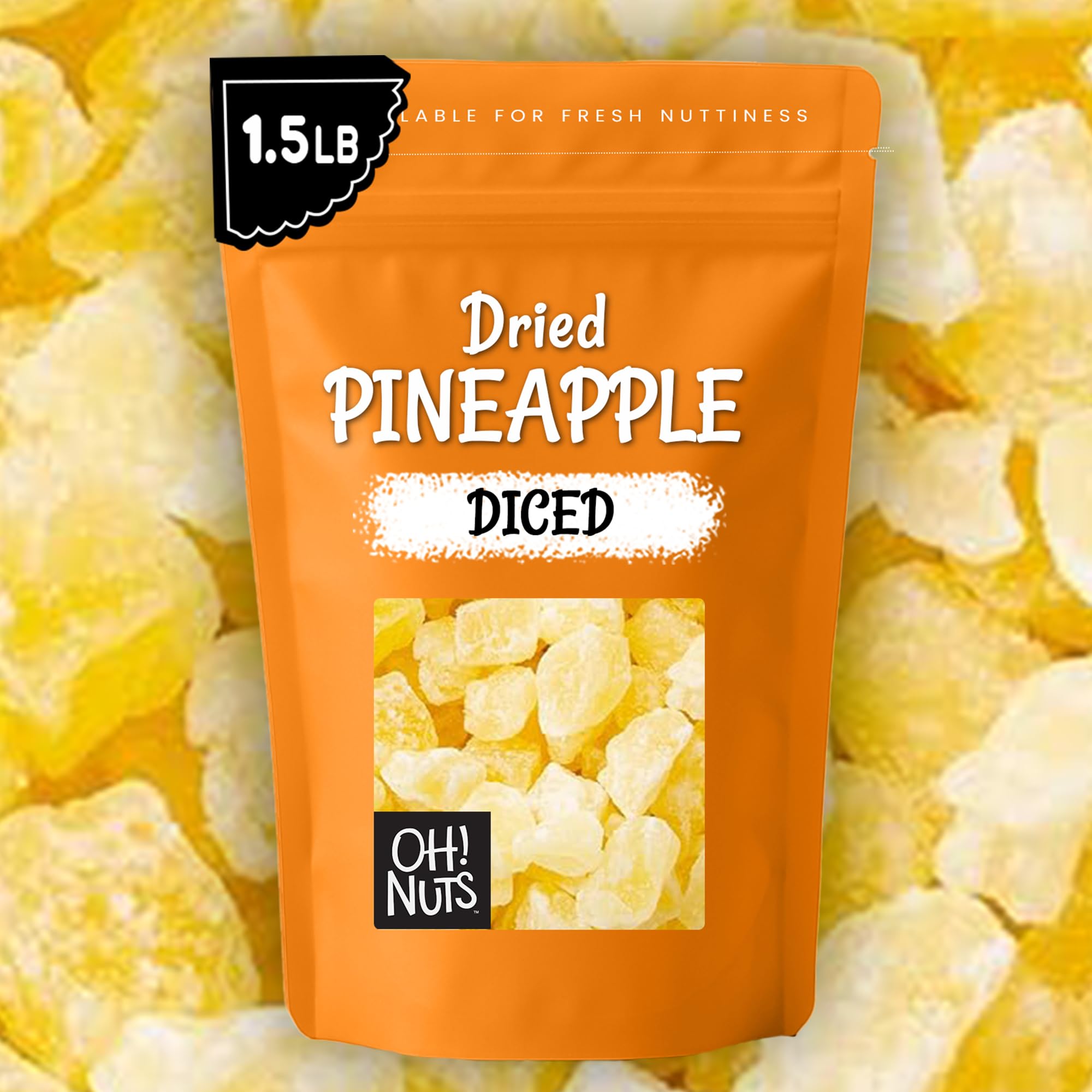 Oh! Nuts Dried Pineapple - 1.5 LB - Dried Fruit Diced - Less Sugar Added - Dehydrated Fruit Bites - Packed in New York Zip-Seal Bag for Exceptional Freshness - Image 7