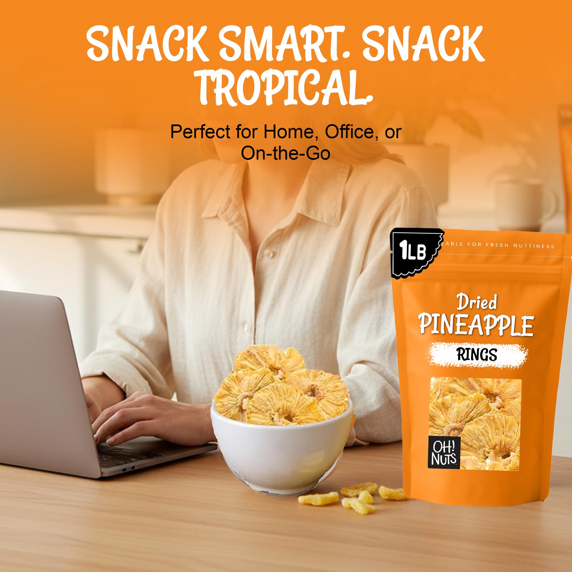 Oh! Nuts Dried Pineapple Natural - 1 LB - Dried Fruit Rings - Organic Unsweetened - Dehydrated Fruit Bites - Packed in New York Zip-Seal Bag for Exceptional Freshness - Image 4