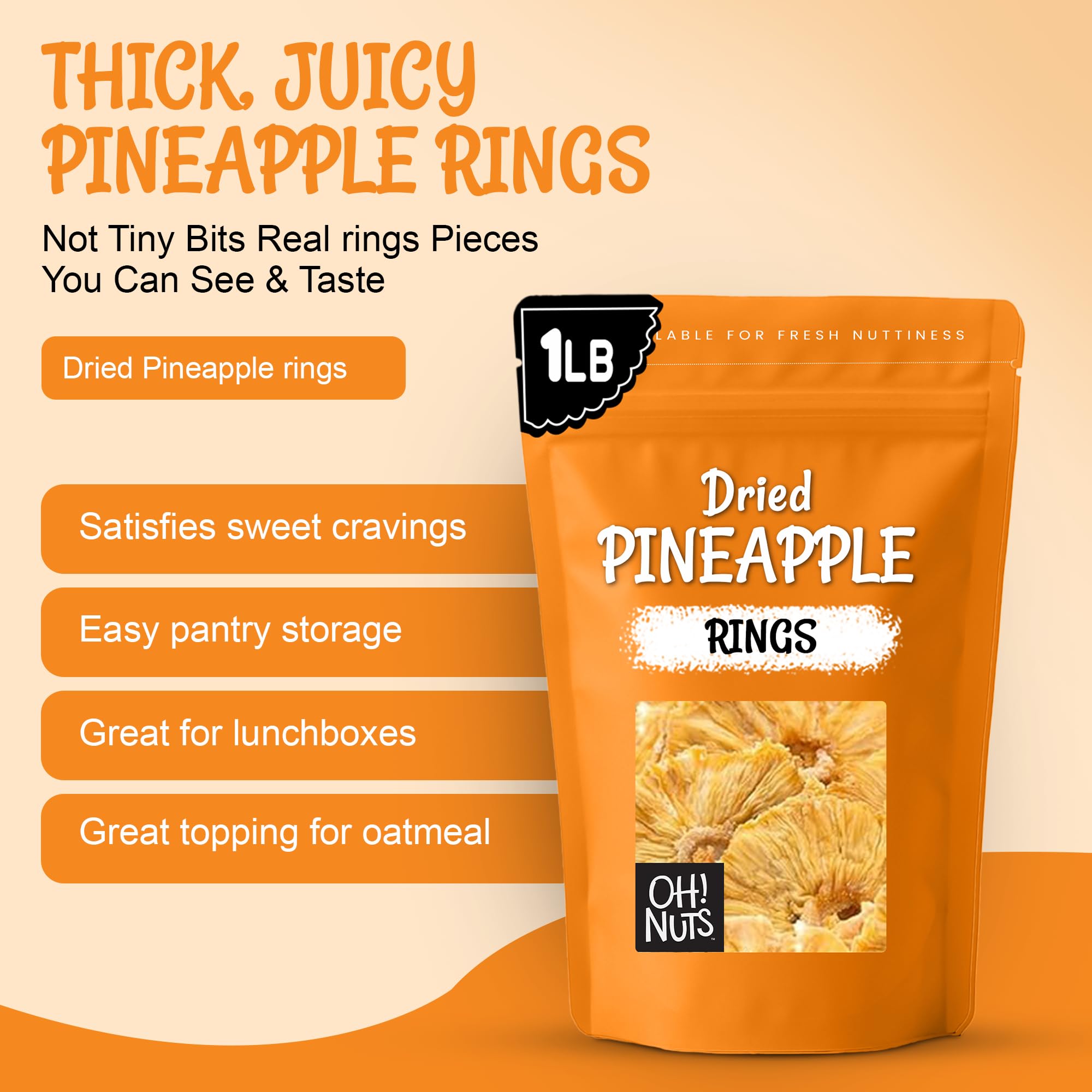 Oh! Nuts Dried Pineapple Natural - 1 LB - Dried Fruit Rings - Organic Unsweetened - Dehydrated Fruit Bites - Packed in New York Zip-Seal Bag for Exceptional Freshness - Image 5