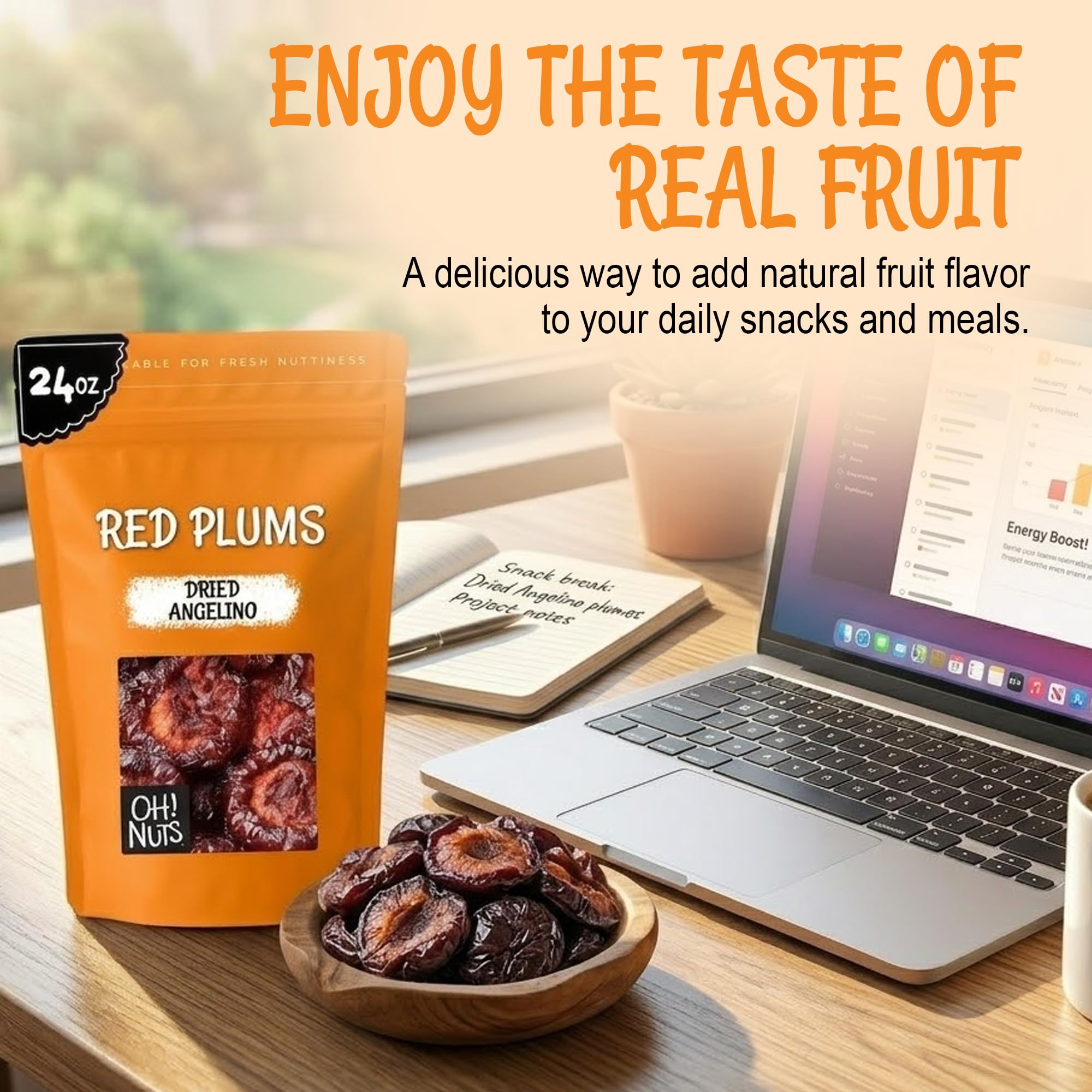 Oh! Nuts Dried Prunes Pitted - 1.5 lb - California Sun Dried Angelino Red Plums - No Sugar Added - Dehydrated Fruit Bites - Packed in New York Zip-Seal Bag for Exceptional Freshness - Image 4
