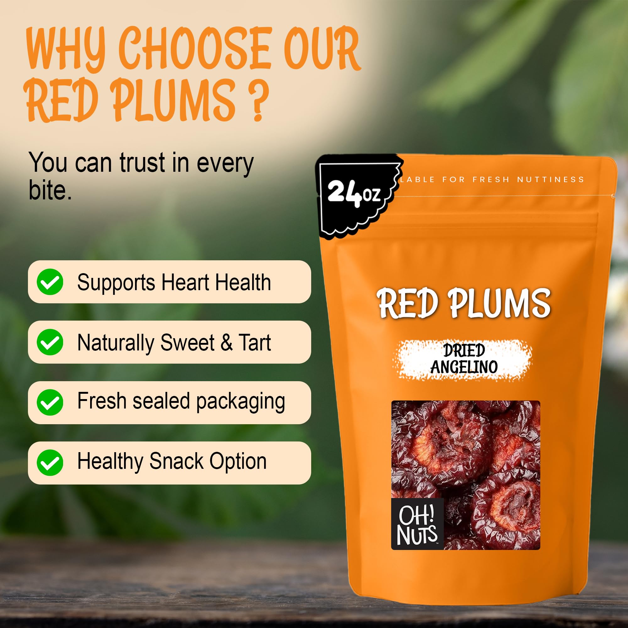 Oh! Nuts Dried Prunes Pitted - 1.5 lb - California Sun Dried Angelino Red Plums - No Sugar Added - Dehydrated Fruit Bites - Packed in New York Zip-Seal Bag for Exceptional Freshness - Image 5