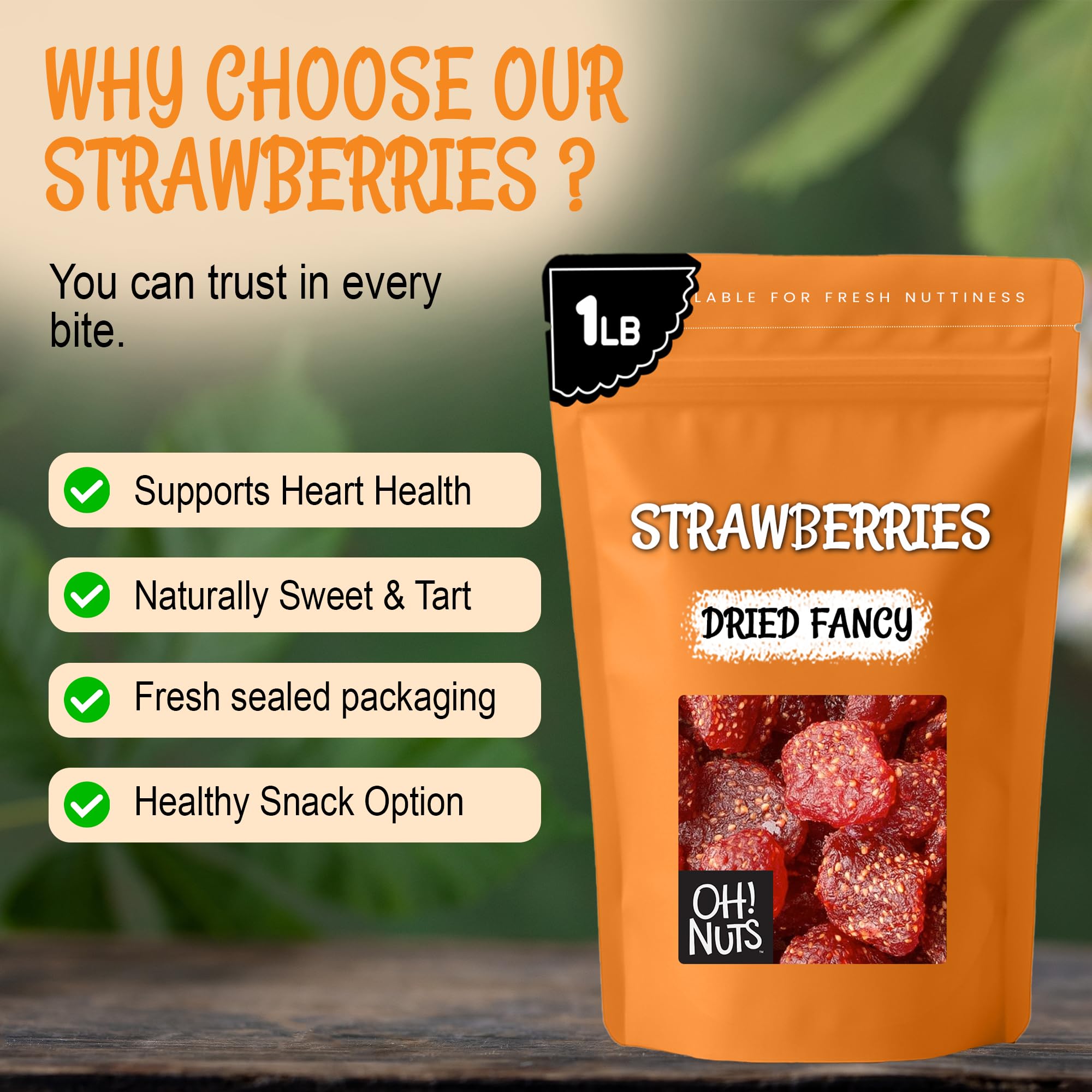 Oh! Nuts Dried Strawberries Fancy - 1 lb - Sweetened Dried Fruit - Dehydrated Fruit Bites - Packed in New York Zip-Seal Bag for Exceptional Freshness - Image 5