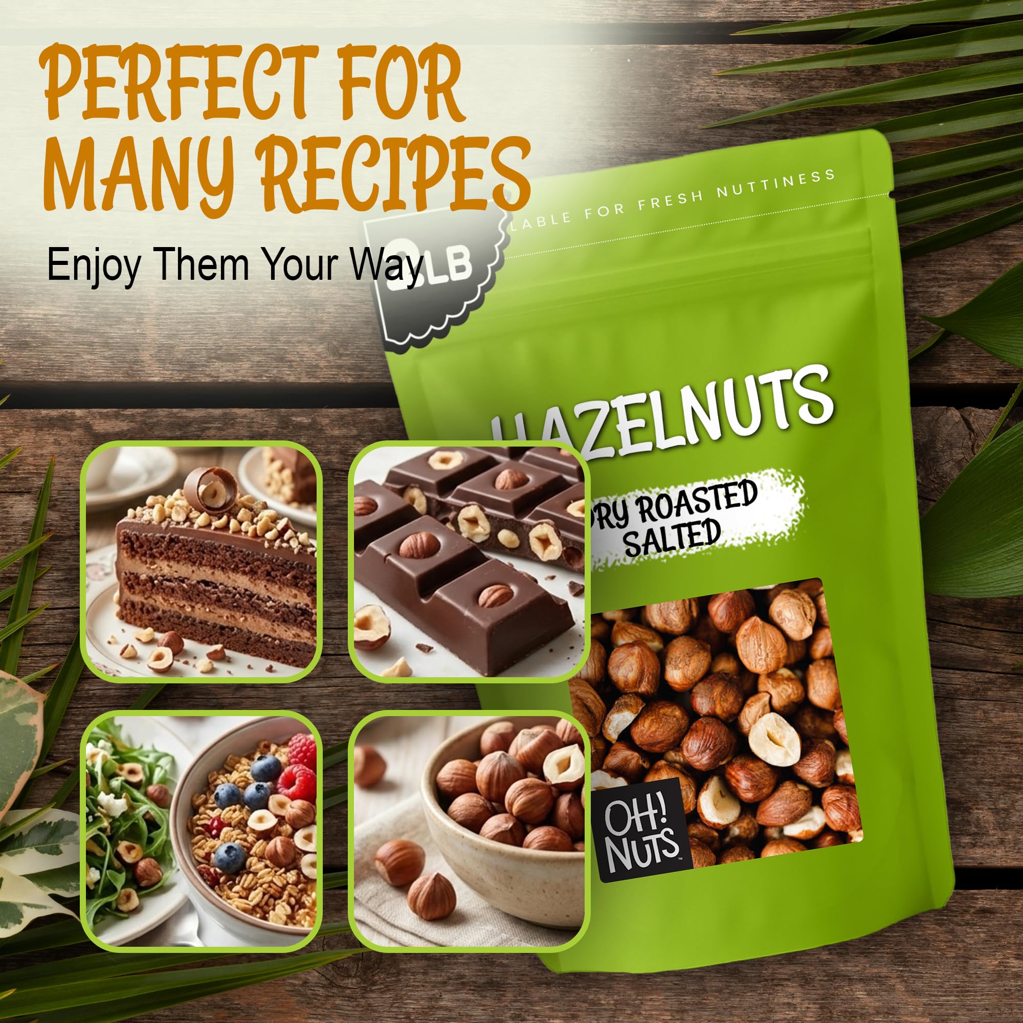 Oh! Nuts Hazelnuts (Filberts) - Dry Roasted Salted - 2 lb - Healthy Whole Crunchy Skinned Cobnuts Snack - Packed in New York Zip-Seal Bag for Exceptional Freshness - Image 4