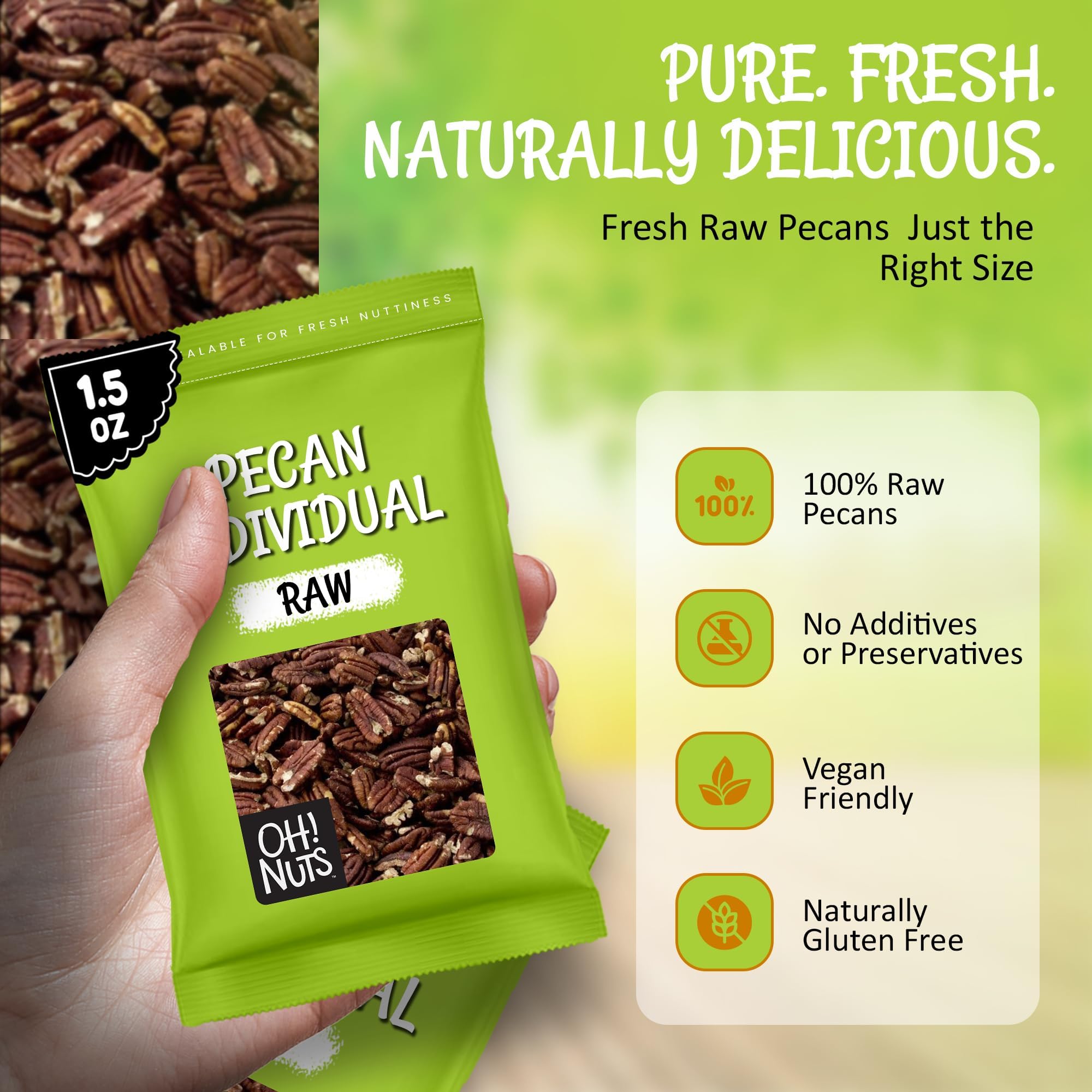 Oh! Nuts Pecan Raw Individual Nut Snacks for On-the-Go - 12 Convenient Nut Snacks for School - Bulk Nuts Variety - Individual Packs (1.5 oz Each) - Image 4