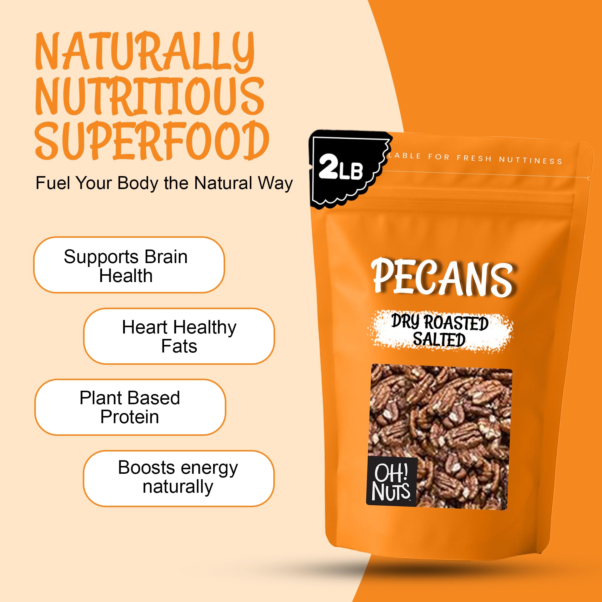 Oh! Nuts Pecans Dry Roasted Salted - All Natural Salted Pecans Halves - 2 lb Bulk Bag - Oil-Free Crunchy Snack - Image 5