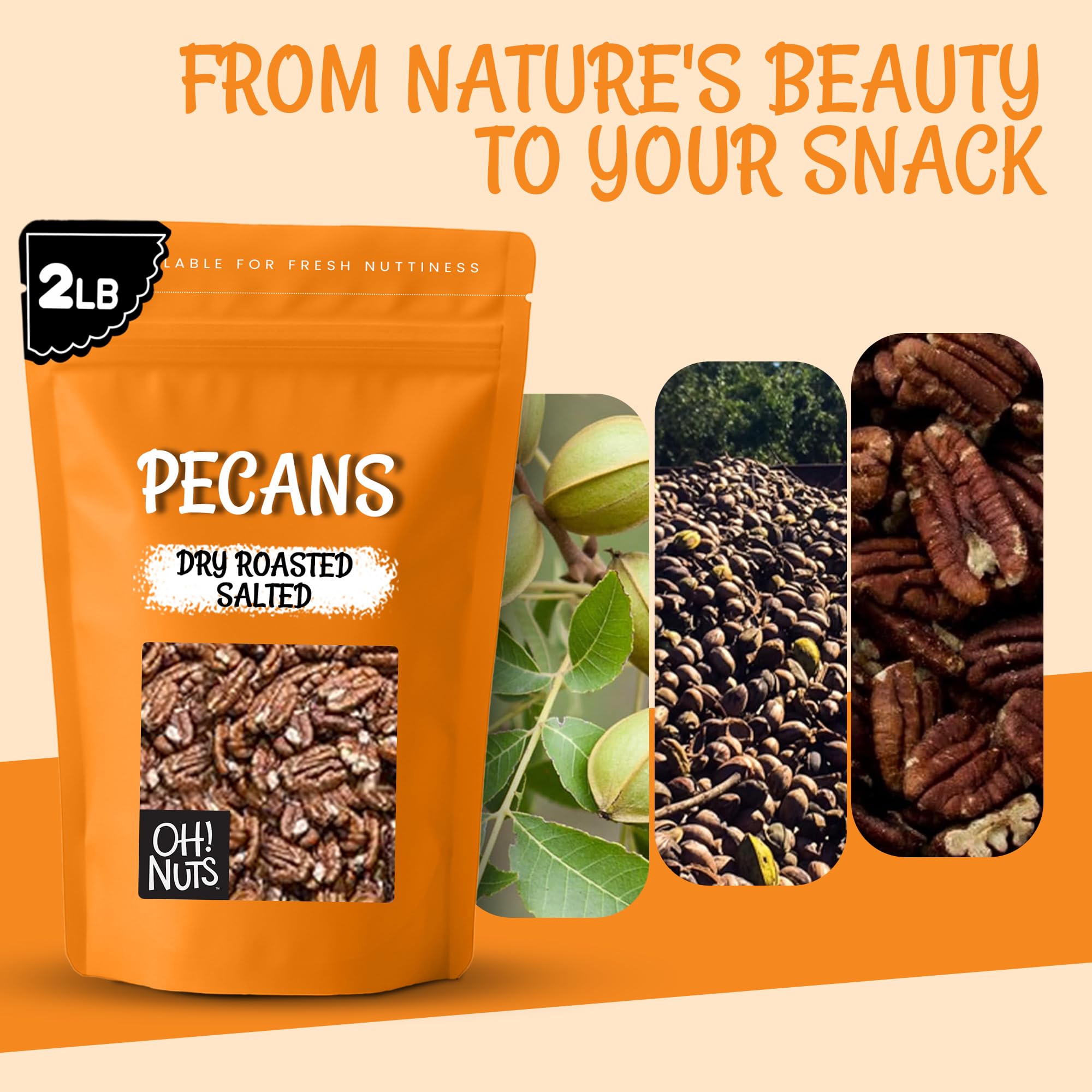 Oh! Nuts Pecans Dry Roasted Salted - All Natural Salted Pecans Halves - 2 lb Bulk Bag - Oil-Free Crunchy Snack - Image 6