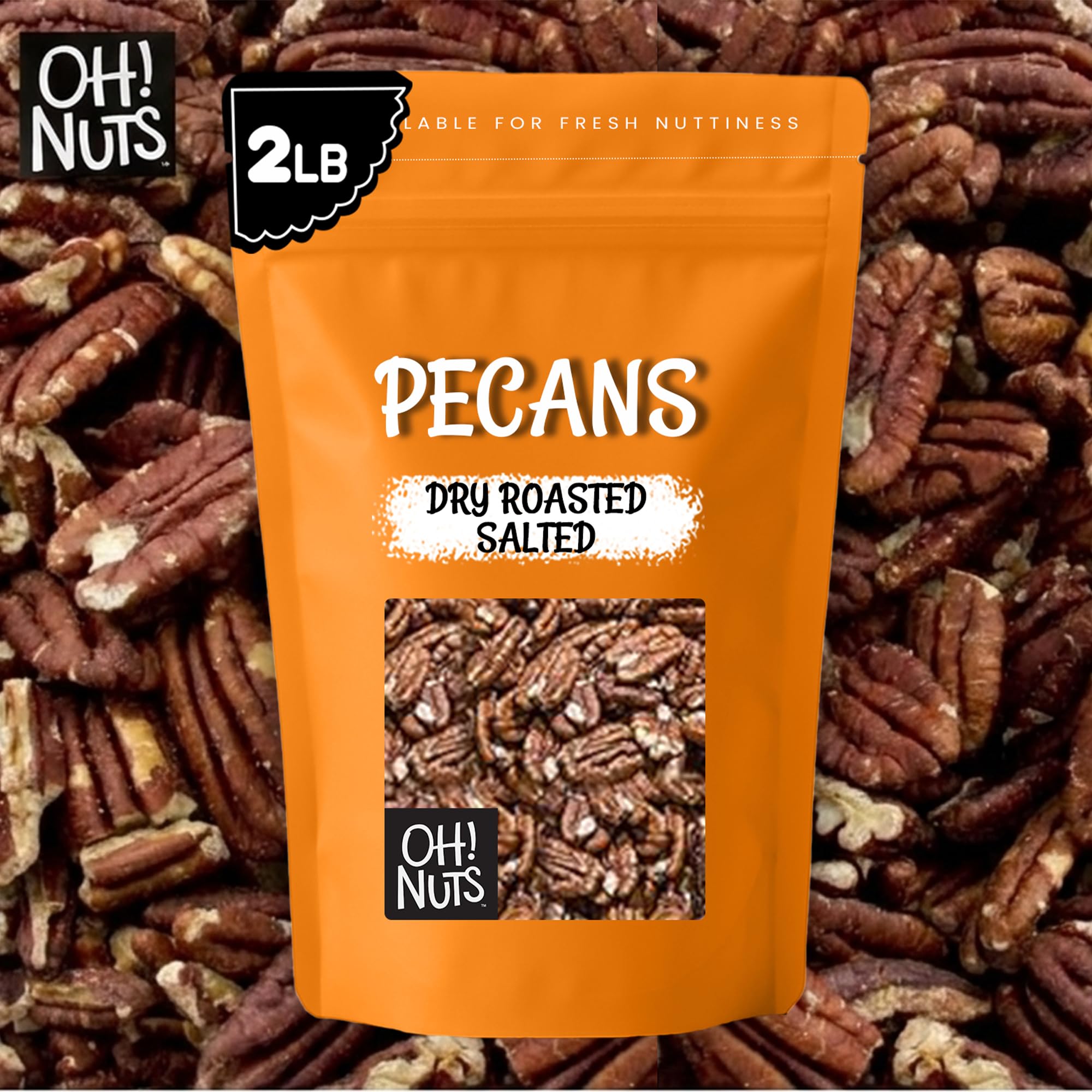 Oh! Nuts Pecans Dry Roasted Salted - All Natural Salted Pecans Halves - 2 lb Bulk Bag - Oil-Free Crunchy Snack - Image 7