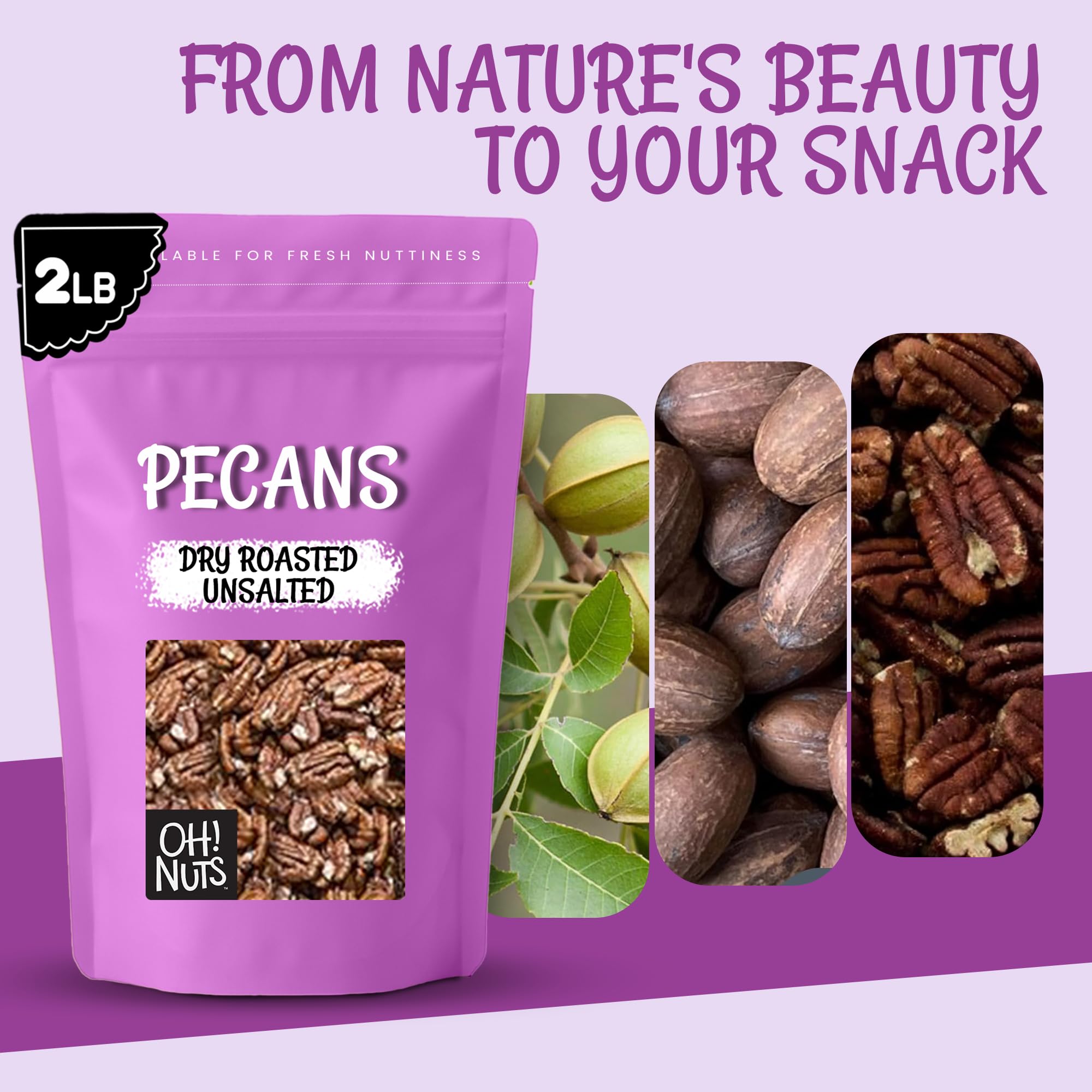 Oh! Nuts Pecans Dry Roasted Unsalted - Kosher, Oil-Free, All Natural Pecans - For Baking, Snacks, Salad, Dressing - Packed in 2 LB Resealable Bulk Bag - Image 6