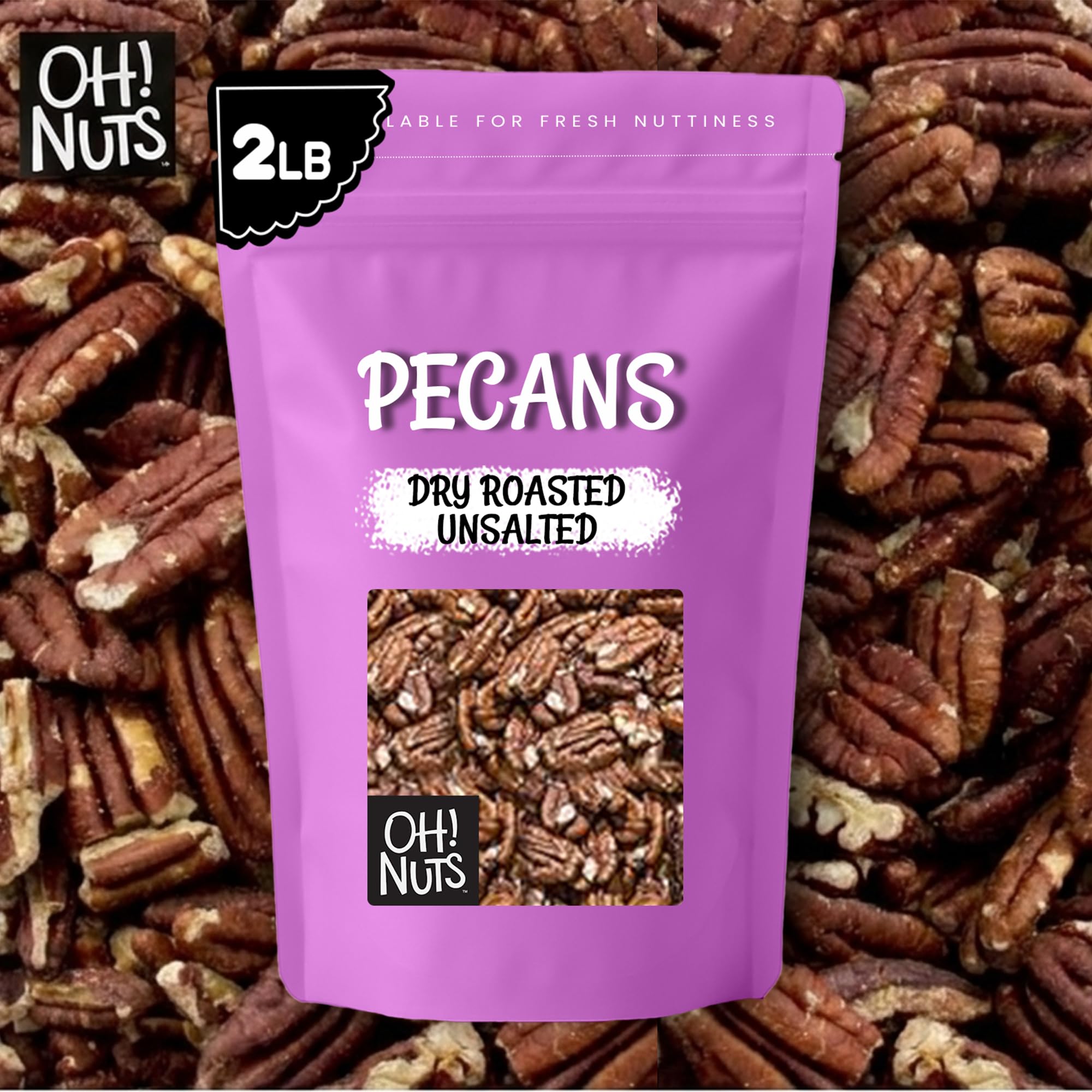 Oh! Nuts Pecans Dry Roasted Unsalted - Kosher, Oil-Free, All Natural Pecans - For Baking, Snacks, Salad, Dressing - Packed in 2 LB Resealable Bulk Bag - Image 7