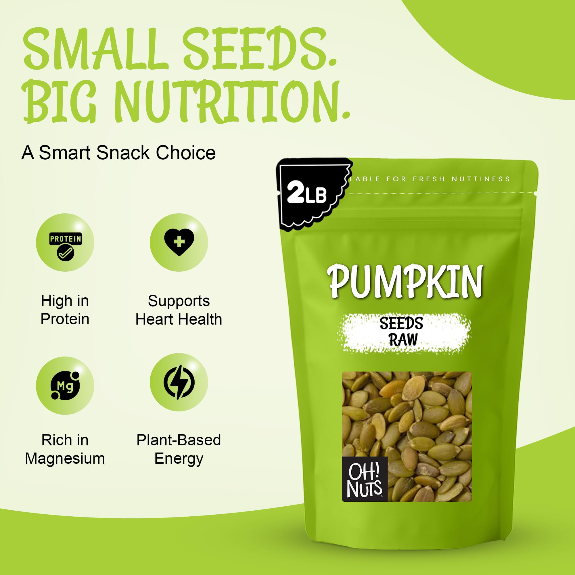 Oh! Nuts Pepitas Raw Unsalted Pumpkin Seeds - All-Natural Protein Power - Fresh, Healthy Keto Snacks - Resealable 2 Pound Bulk Bag - Unshelled Pepitas - Vegan & Gluten-Free Snacking - Image 3