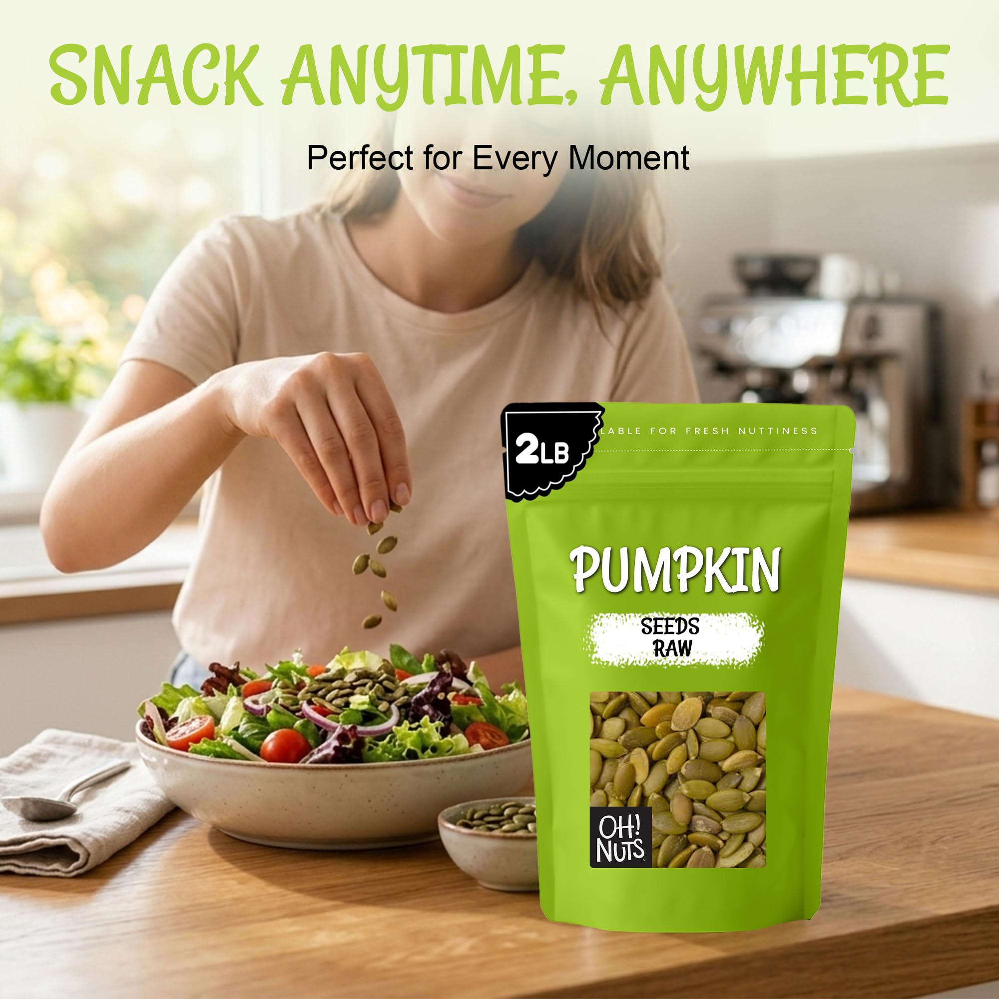 Oh! Nuts Pepitas Raw Unsalted Pumpkin Seeds - All-Natural Protein Power - Fresh, Healthy Keto Snacks - Resealable 2 Pound Bulk Bag - Unshelled Pepitas - Vegan & Gluten-Free Snacking - Image 4