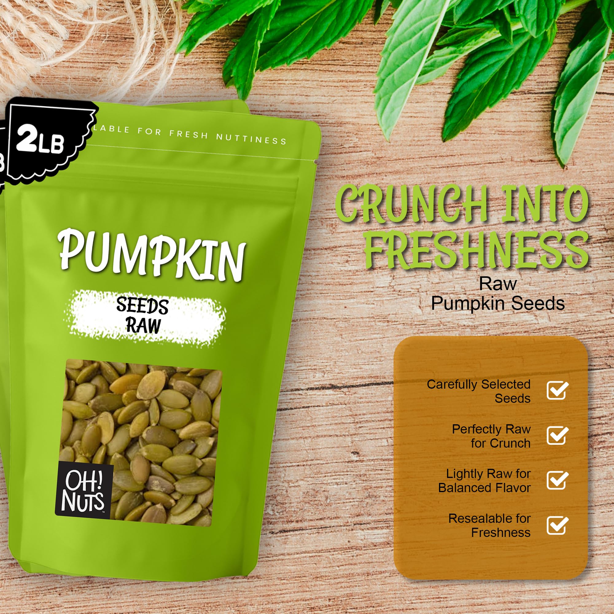 Oh! Nuts Pepitas Raw Unsalted Pumpkin Seeds - All-Natural Protein Power - Fresh, Healthy Keto Snacks - Resealable 2 Pound Bulk Bag - Unshelled Pepitas - Vegan & Gluten-Free Snacking - Image 5