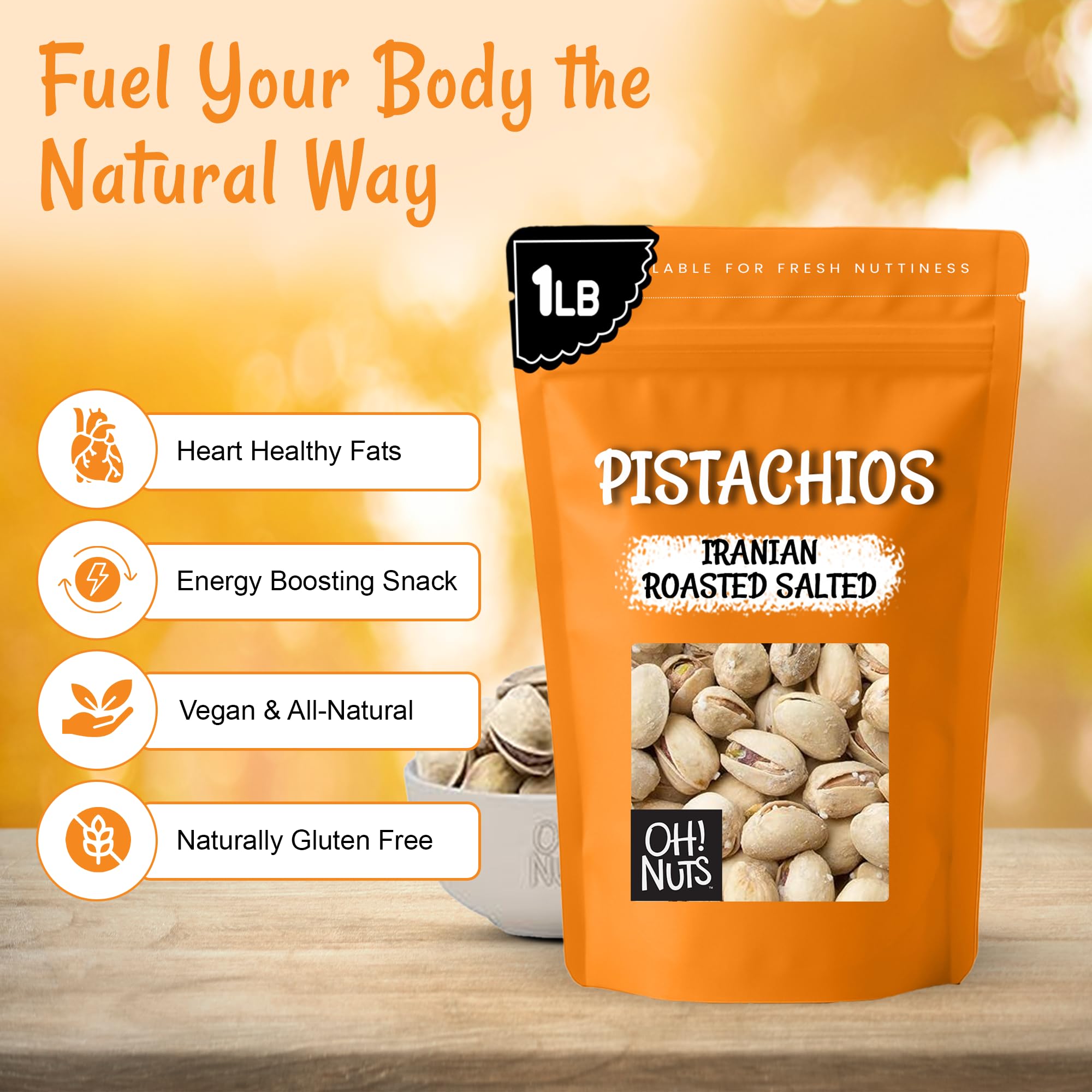 Oh! Nuts Pistachios Iranian Style - Roasted Lightly Salted - 1 lb - Shelled Whole Nuts - Packed in New York Zip-Seal Bag for Exceptional Freshness - Image 3