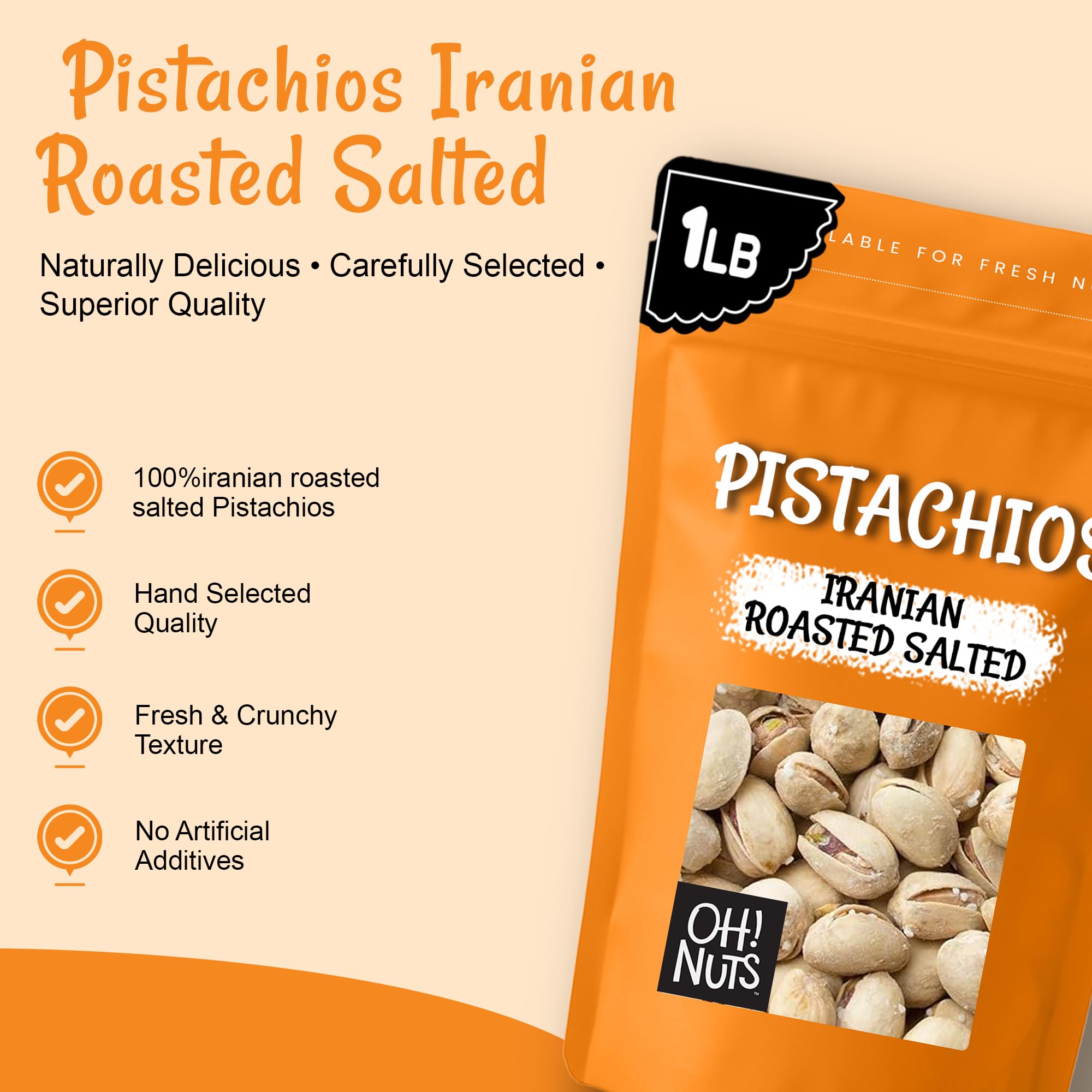 Oh! Nuts Pistachios Iranian Style - Roasted Lightly Salted - 1 lb - Shelled Whole Nuts - Packed in New York Zip-Seal Bag for Exceptional Freshness - Image 5