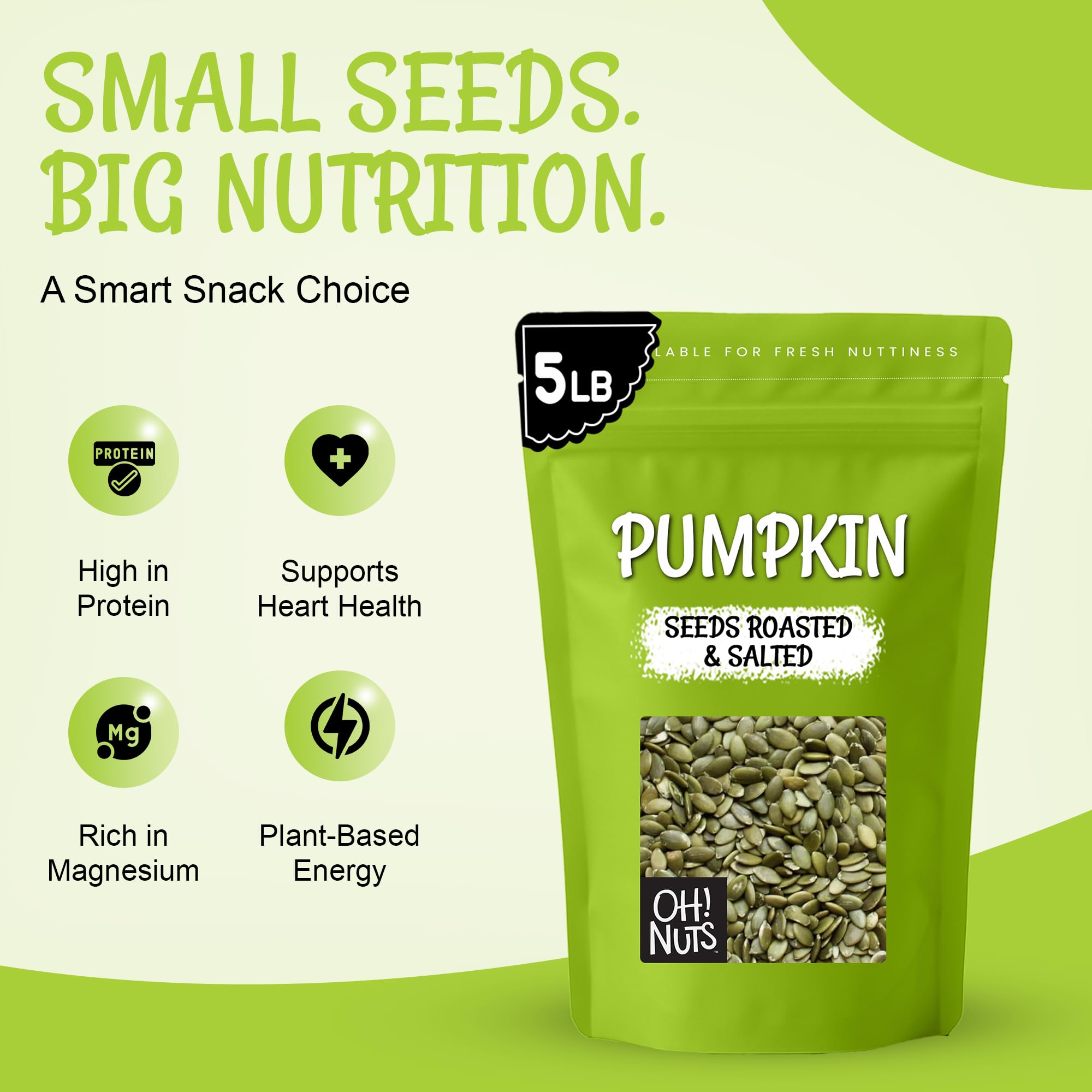Oh! Nuts Pumpkin Seed Roasted & Salted - 5 lb Bulk Bag - No Shell Pumpkin Seeds - Roasted Seeds - Pepitas Snack Packed Fresh - Image 3