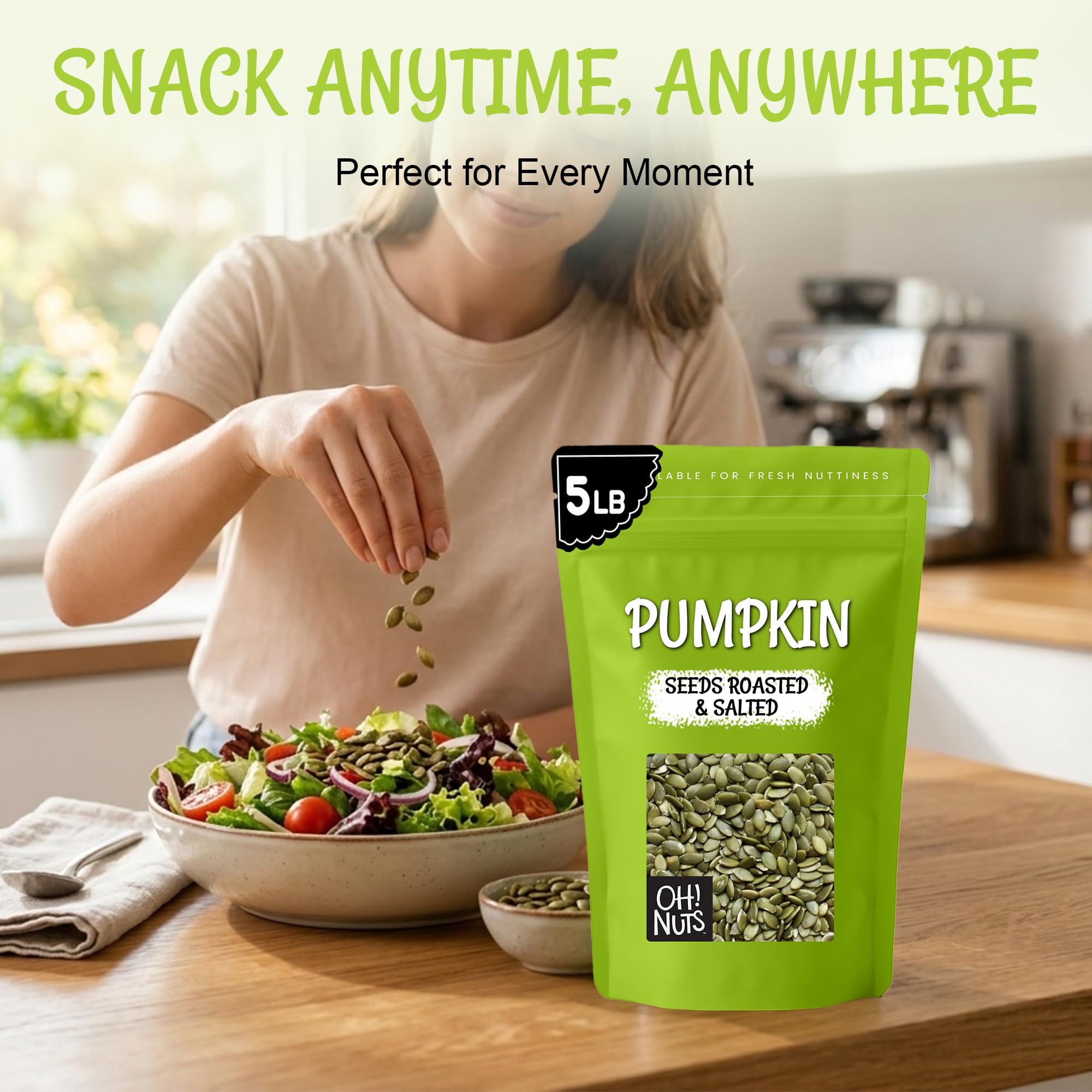 Oh! Nuts Pumpkin Seed Roasted & Salted - 5 lb Bulk Bag - No Shell Pumpkin Seeds - Roasted Seeds - Pepitas Snack Packed Fresh - Image 4