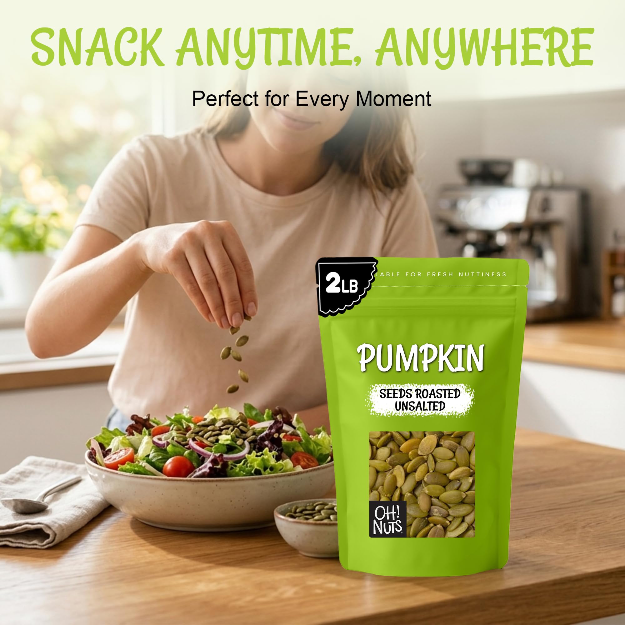 Oh! Nuts Pumpkin Seeds - Roasted Unsalted - 2 lb - No Shell Pepitas - Packed in New York Zip-Seal Bag for Exceptional Freshness - Image 3