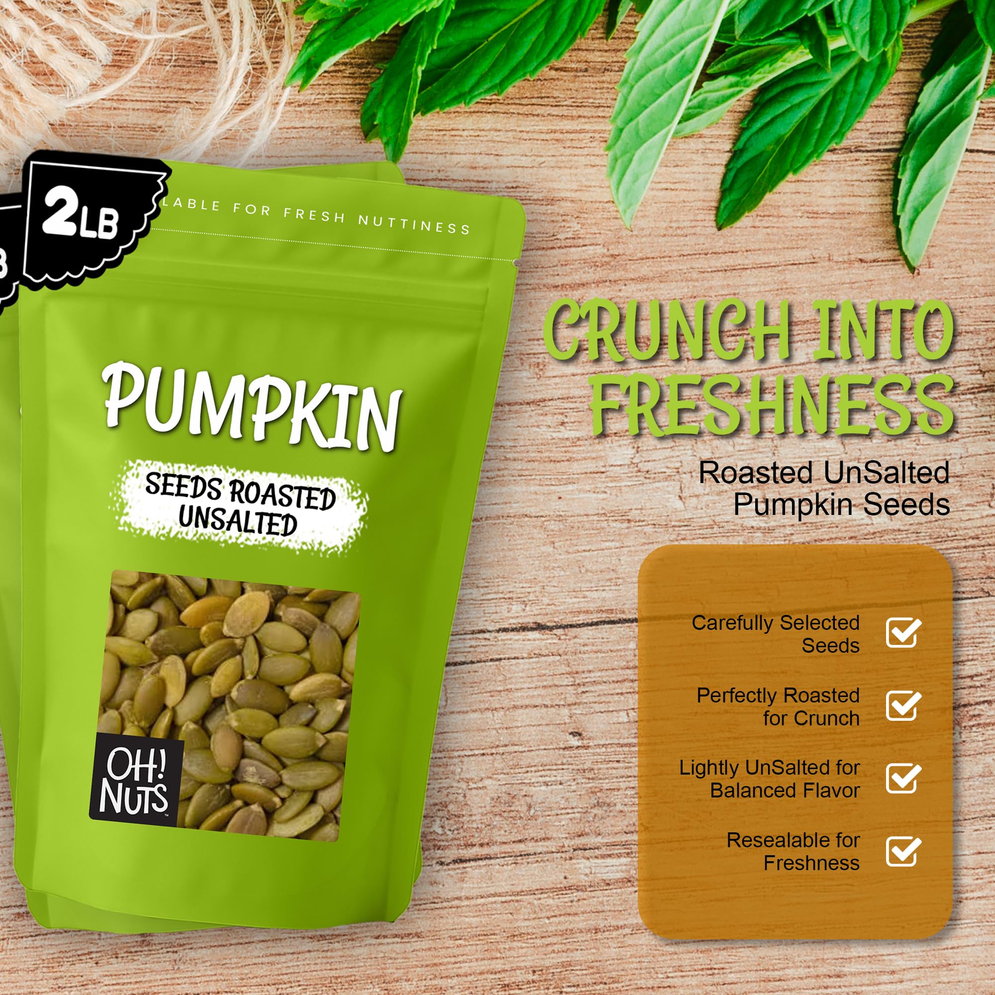 Oh! Nuts Pumpkin Seeds - Roasted Unsalted - 2 lb - No Shell Pepitas - Packed in New York Zip-Seal Bag for Exceptional Freshness - Image 5
