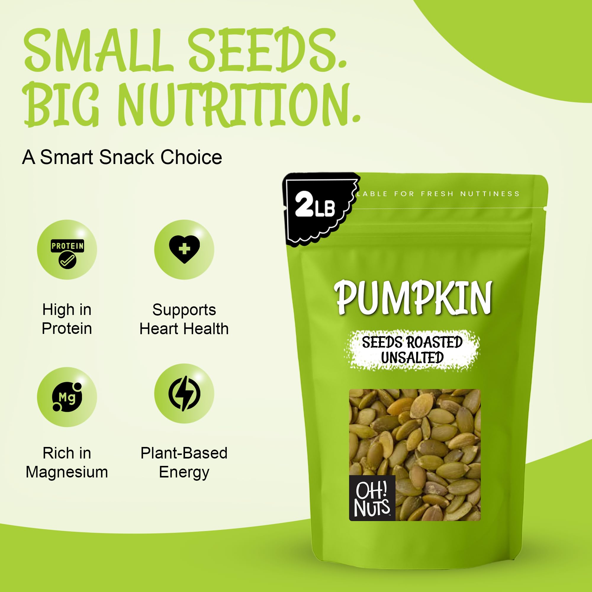 Oh! Nuts Pumpkin Seeds - Roasted Unsalted - 2 lb - No Shell Pepitas - Packed in New York Zip-Seal Bag for Exceptional Freshness - Image 6