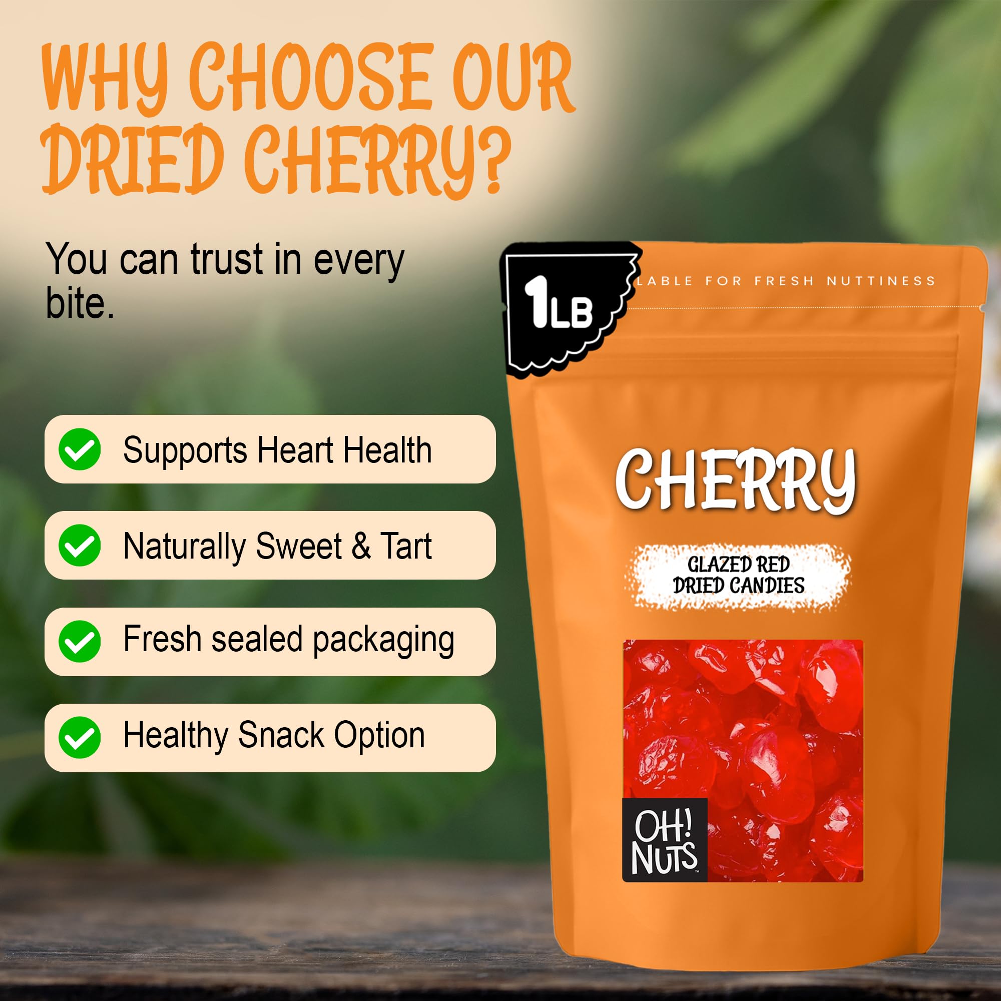 Oh! Nuts Red Cherries Candies - 1 LB - Sweetened Dried Fruit - Dehydrated Fruit Bites - Packed in New York Zip-Seal Bag for Exceptional Freshness - Image 5