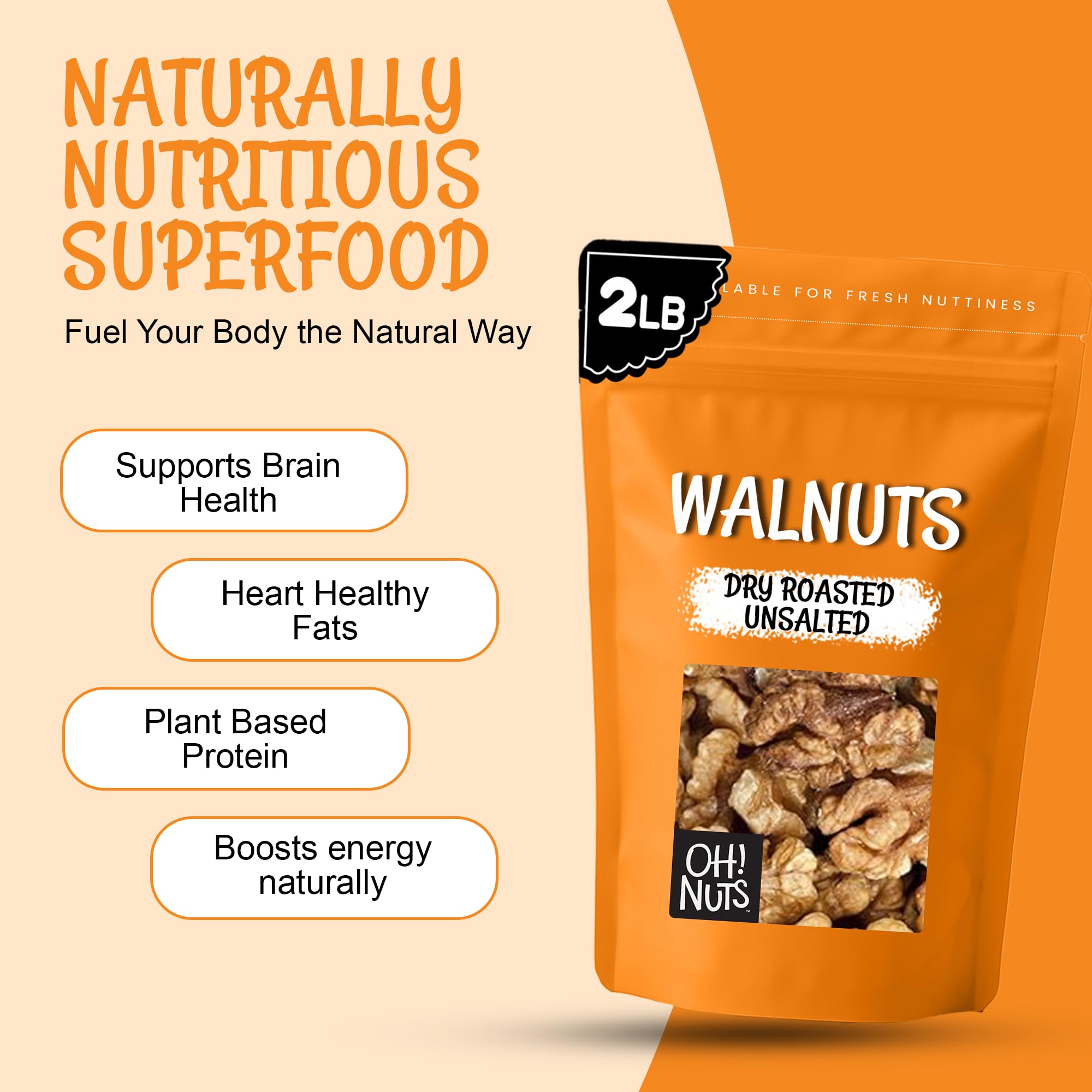 Oh! Nuts Walnuts - Dry Roasted Unsalted - 2 lb - Packed in New York Zip-Seal Bag for Exceptional Freshness - Image 5